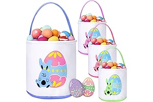 Honeydak 4 Pcs Easter Bunny Basket Bags Canvas Easter Eggs Bucket