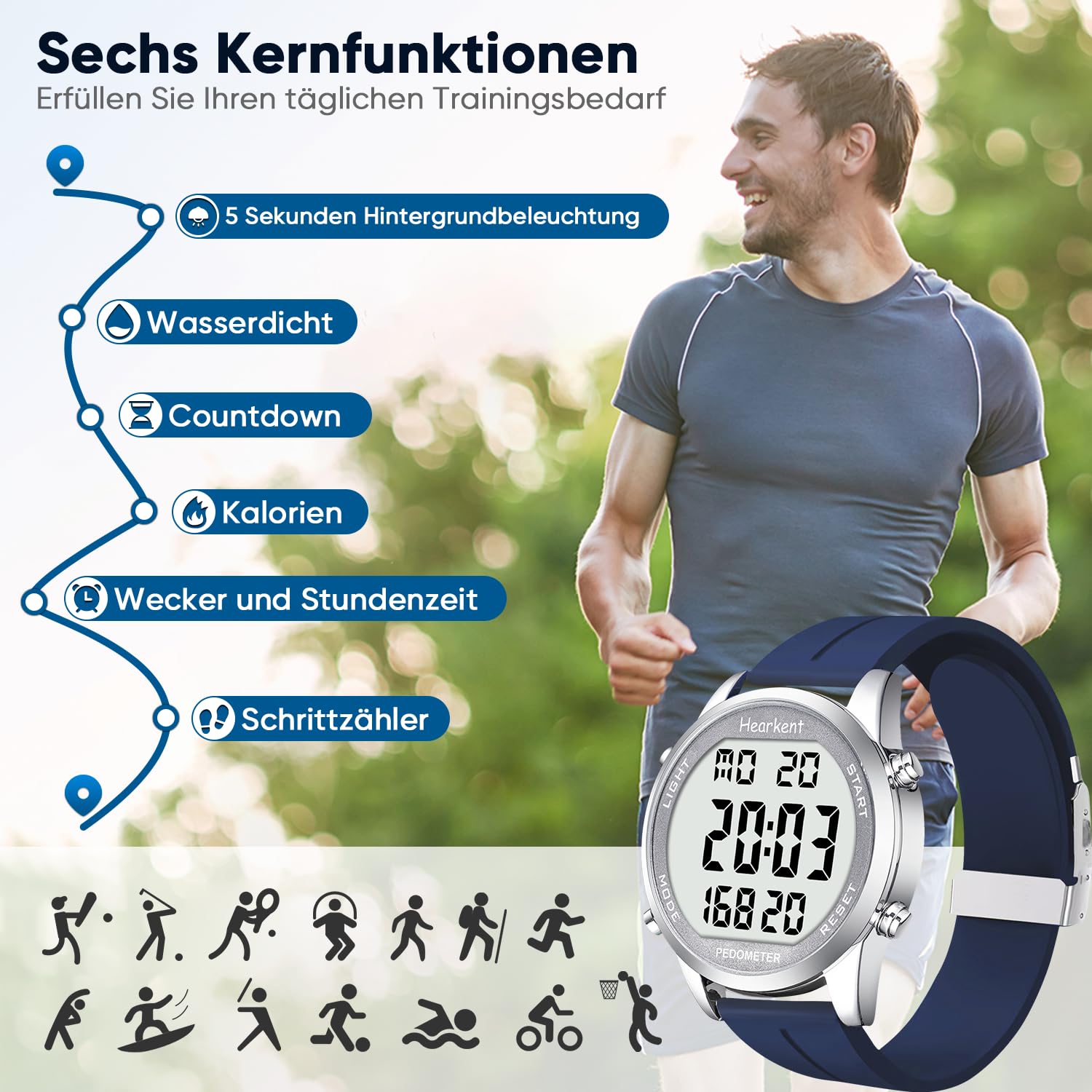 Schrittzähler Uhr Herren Ohne App und Handy,Großen Ziffern Digitaluhr,30M Wasserdicht,Fitness Tracker Fitnessuhr mit Schrittzähler Kalorienzähler