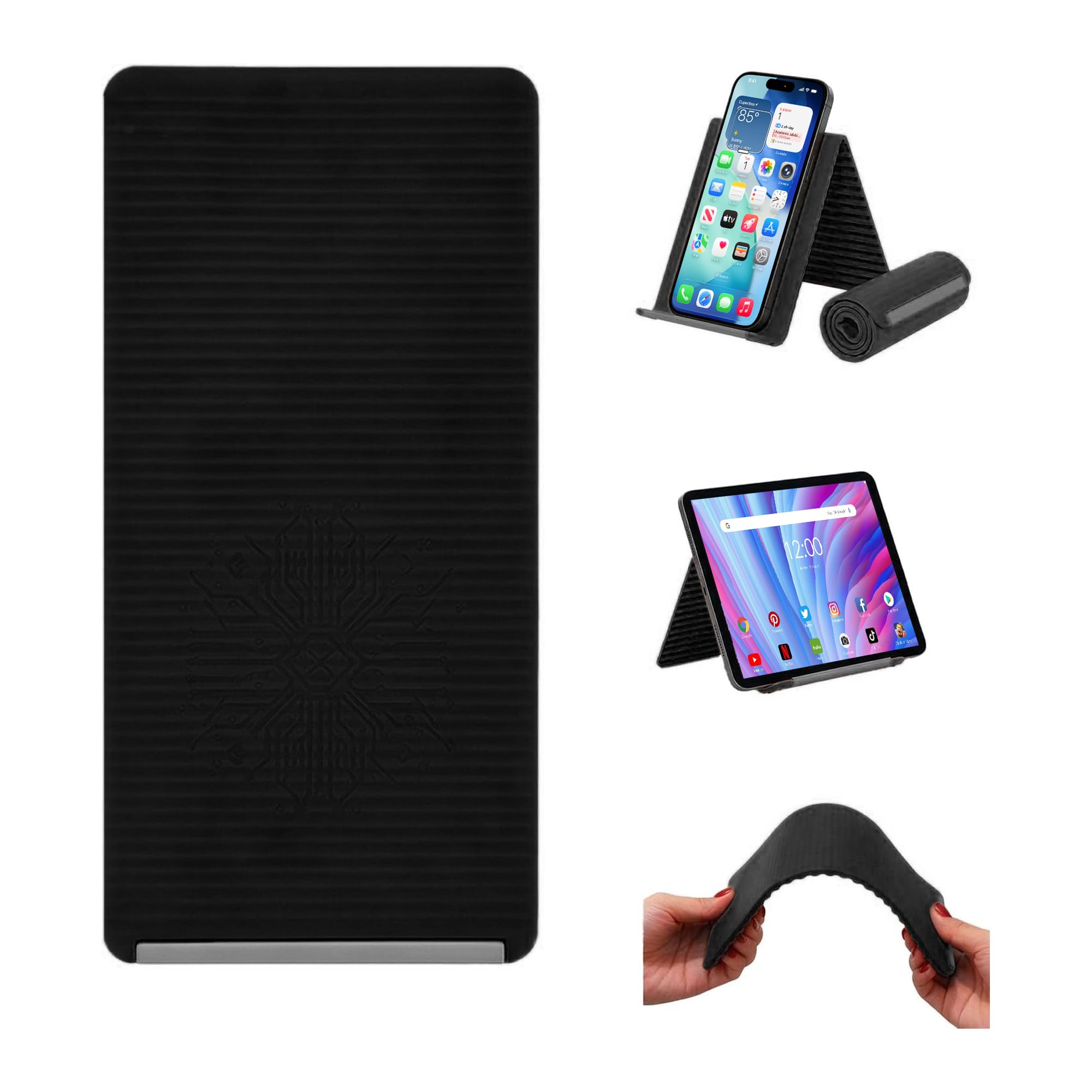 STRIFF Dynom Foldable Mobile & Tablet Stand for Desk, Adjustable Multi-Angle Phone Holder with Hanging Screen Clip, Portable Anti-Slip Silicone Aluminum Stand for Smartphones, Tablets & Laptops-Black-picture-19