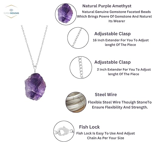 Miniatura 6 de Sunshinegems Natural Raw Amethyst Crystals Pendant Necklace, Raw Gemstone, Energy Healing Crystals, Gift for Her, Birthday, Gemstone Jewelry 18 inch