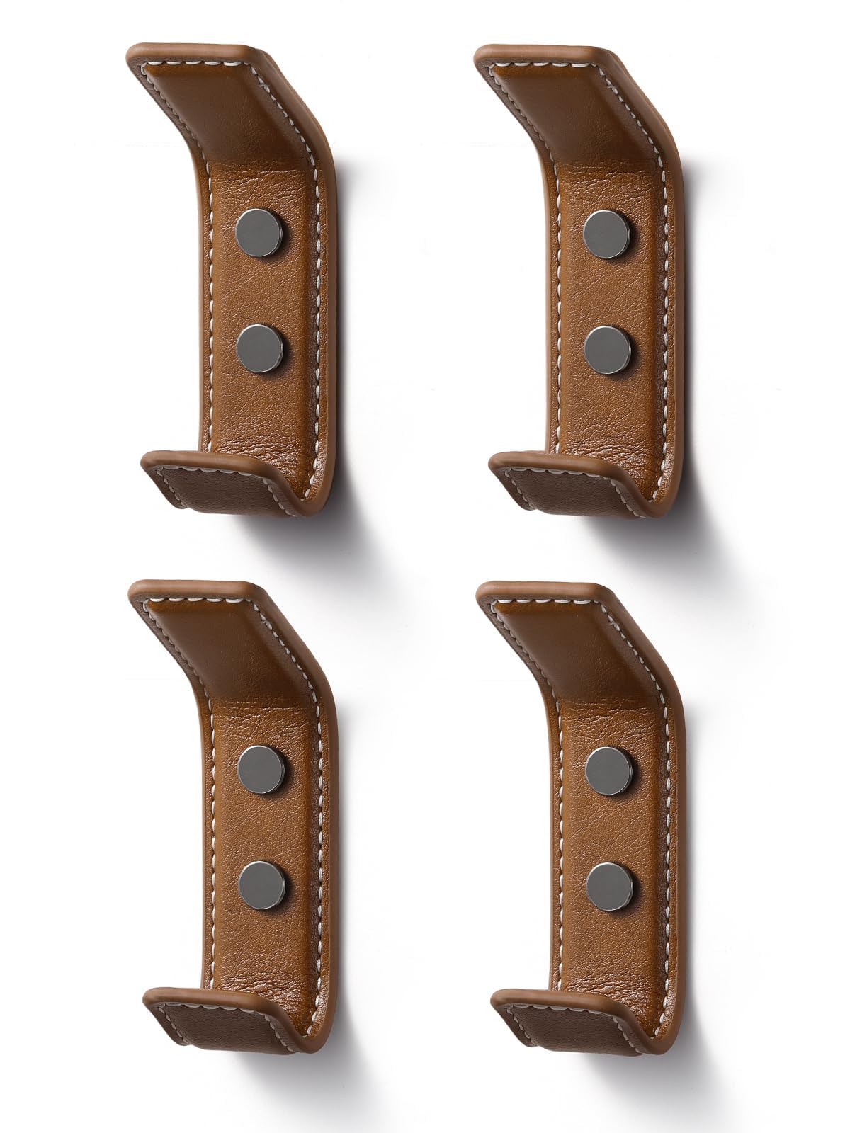 Sorwduerm Brown 4 Pack Leather Coat Hooks Wall For Hanging Rectangle Coat Hooks For Hanging Robe Towels Bags Hats Scarf Keys Clothes Suitable For Bedroom, Entryway And Closet