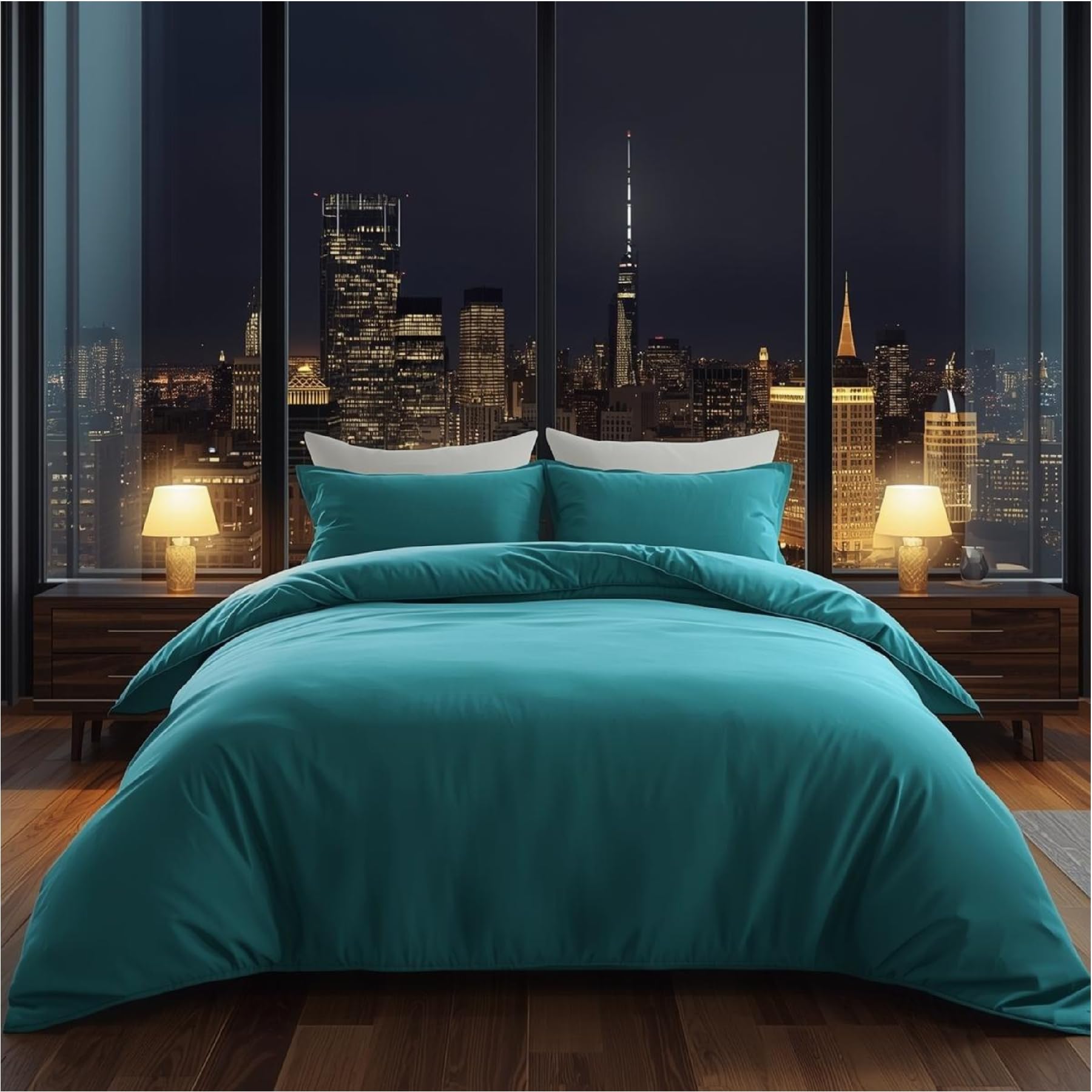 Duvet Cover Set 1200TC 100% Egyptian Cotton Premium 3-Pieces 1-Duvet Cover & 2-Pillow sham Cover Soft as Feather Home and Hotel Zipper & Tie Closure (Teal, Queen_90 X 90 Inch)-picture-25