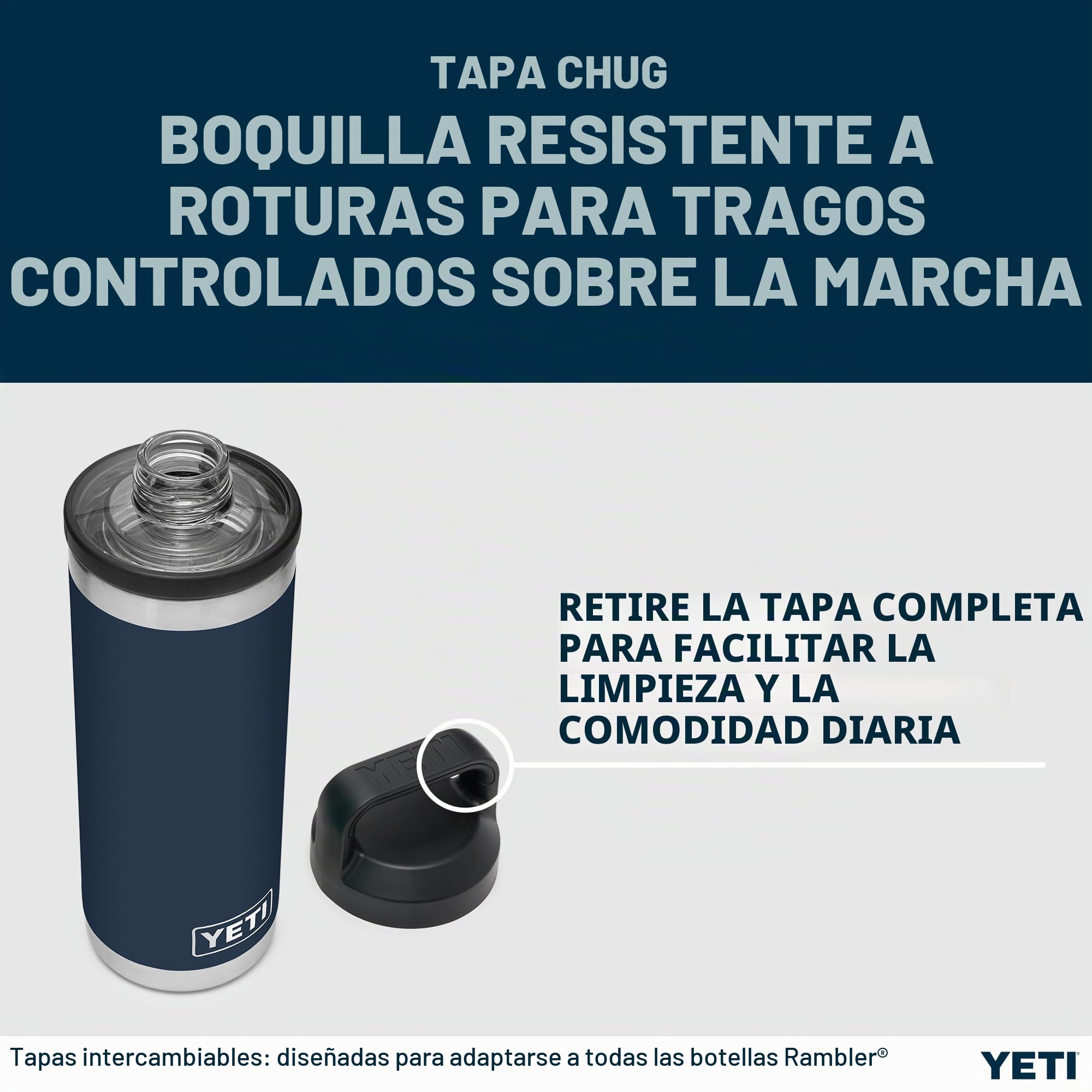 YETI Rambler Bottle Chug, Vacuum Insulated Stainless Steel Bottle with Chug Cap, Navy, 18 oz (532 ml)