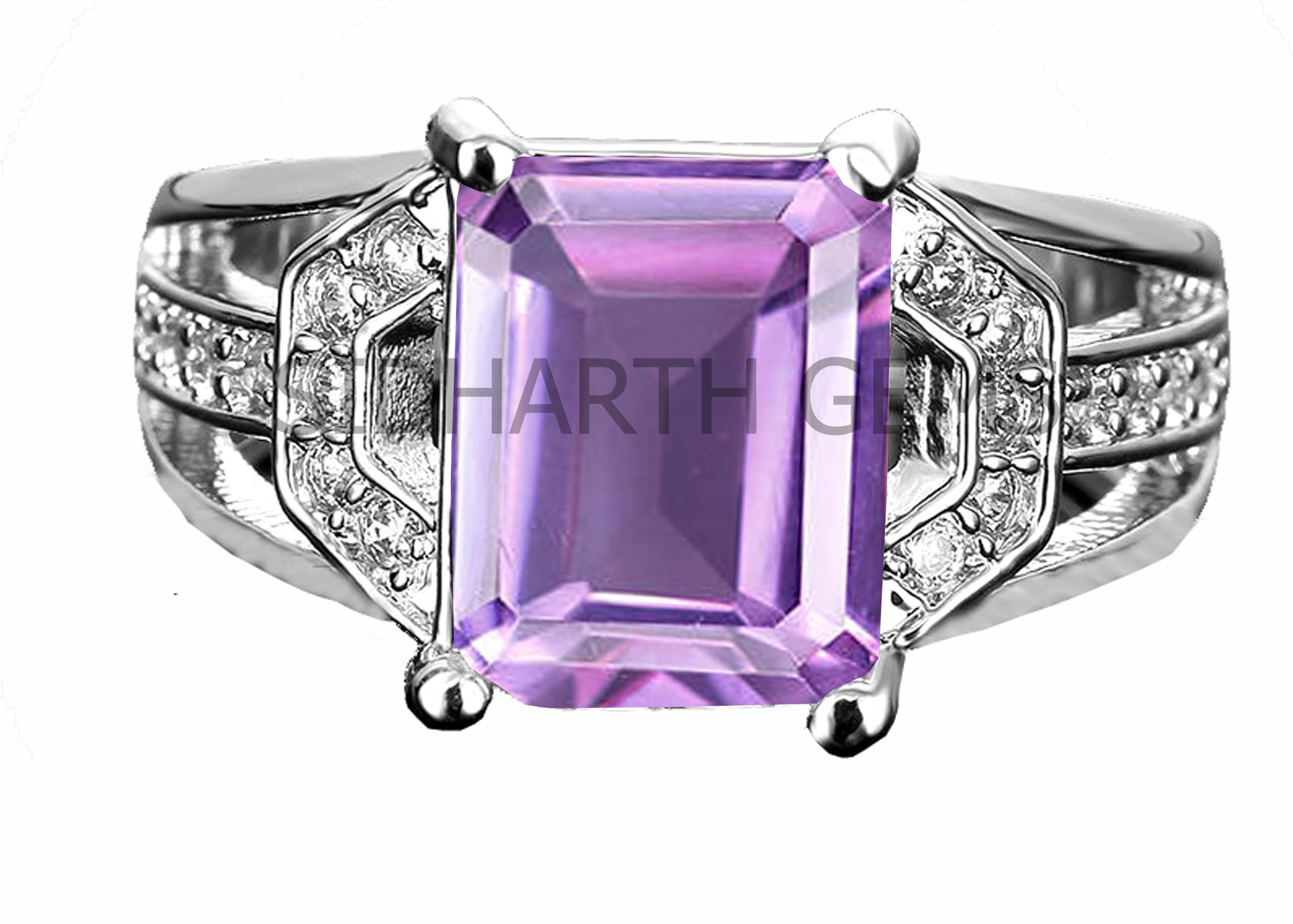 8.25 Ratti 7.50 Carat Amethyst Original Certified Amethyst Brass Finger Ring Stone Ring for Men and Women