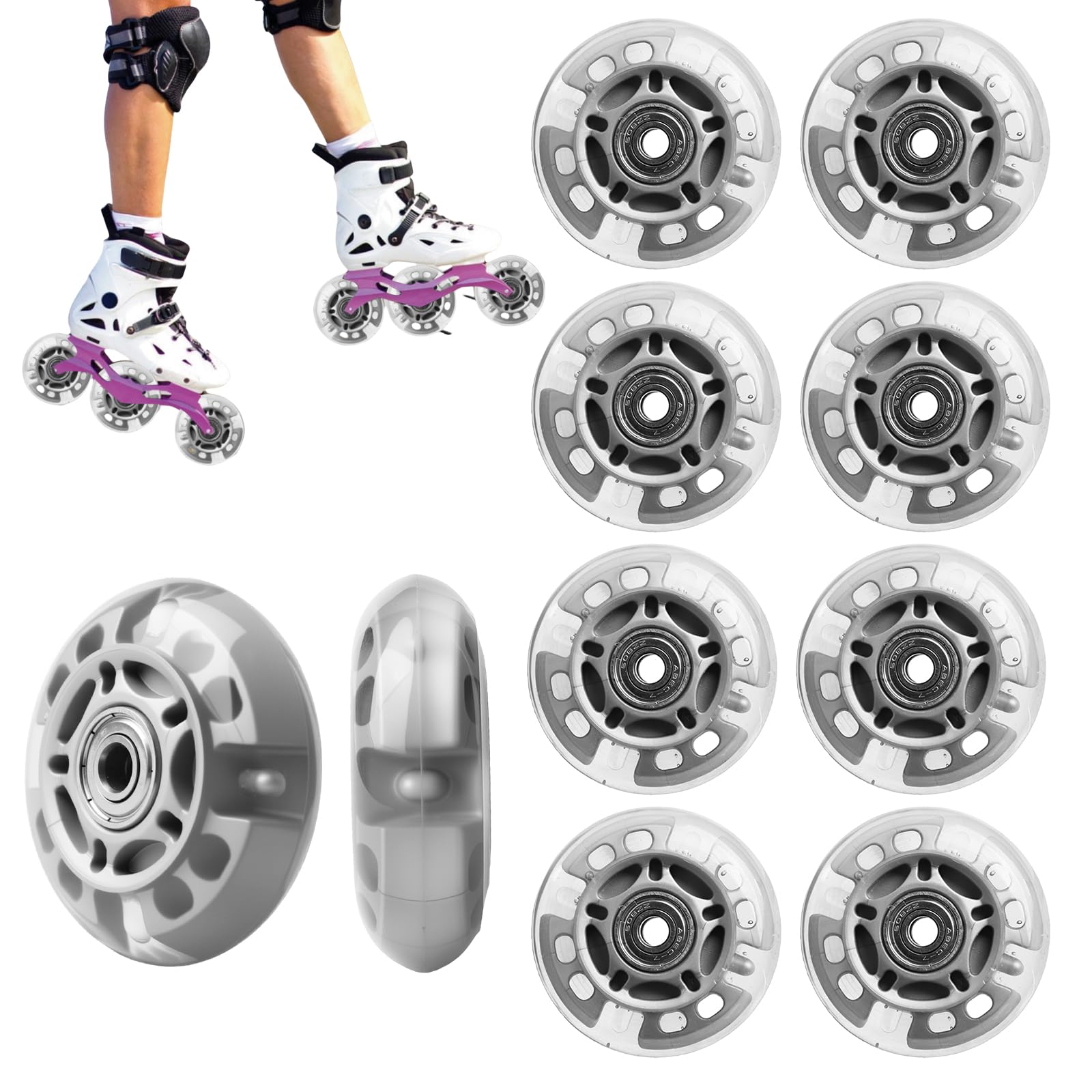 8 stuks LED inline skate wielen 72 mm – lichtgevende inline skates wielen met kogellagers, reservewielen voor rolschaatsen en fitness skates – universele PU-wielen voor kinderen