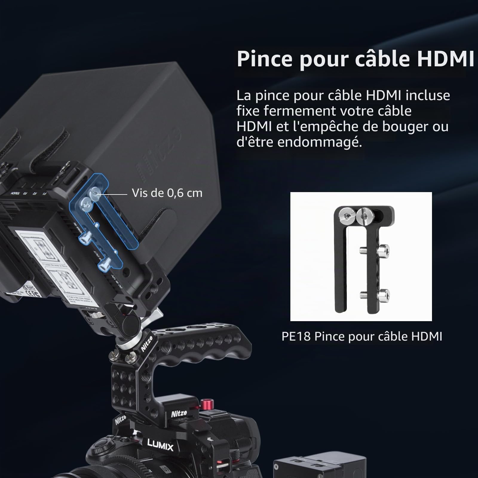 Nitze Cage de Moniteur pour Feelworld F6 PLUSX / F6 Plus / F5 Pro / F5 Prox, avec Serre-Câble HDMI et Pare-Soleil - JT-F05B