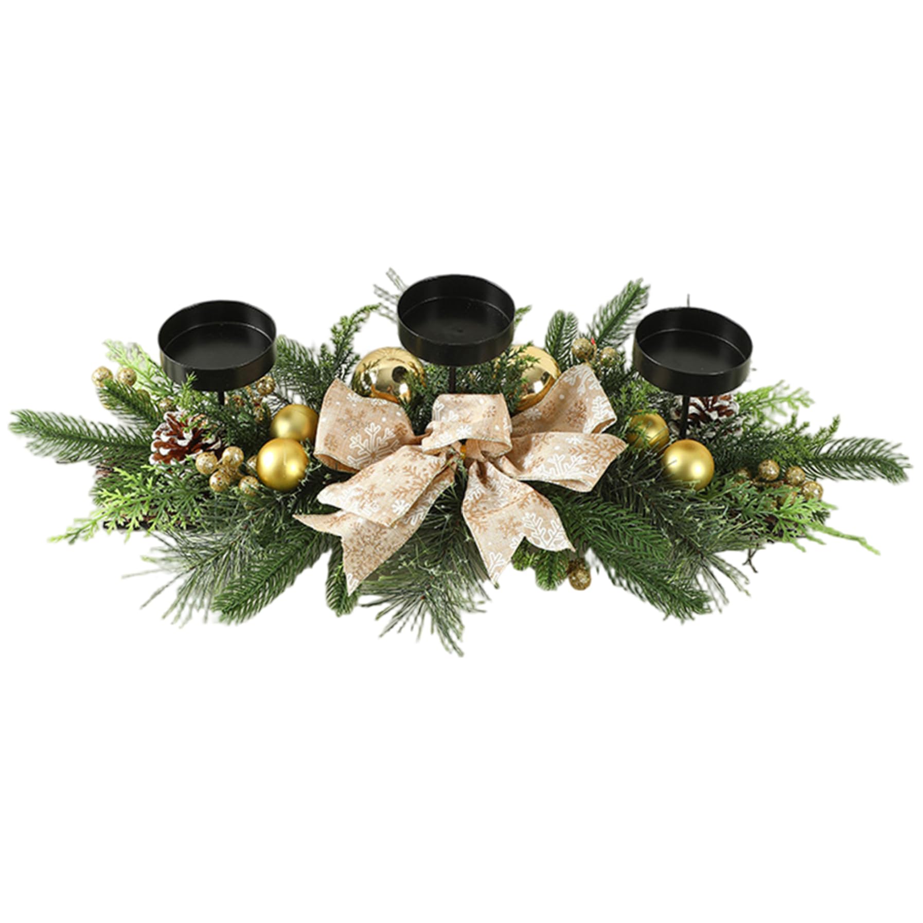 Candelabro navideño con 3 bandejas, centros de Mesa navideños con Lazo, Adornos, Bayas y Agujas de Pino para decoración navideña de Mesa de Fiesta