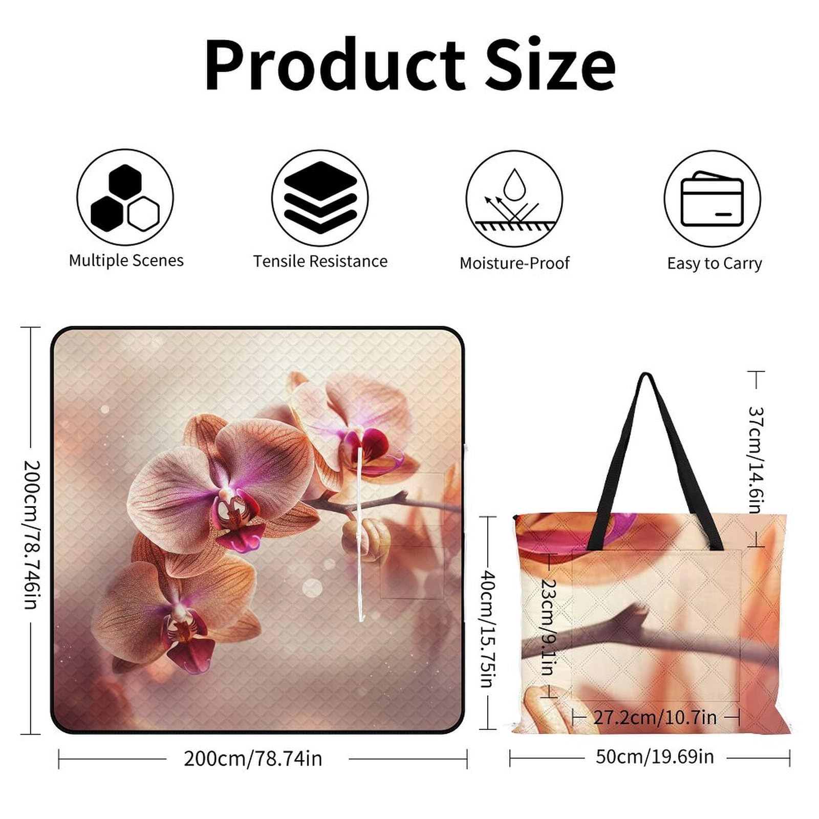 Couverture de pique-nique imperméable et résistante au sable - Orchidée sur fond - Tapis de plage pliable pour le printemps, l'été, le camping, le parc, les voyages