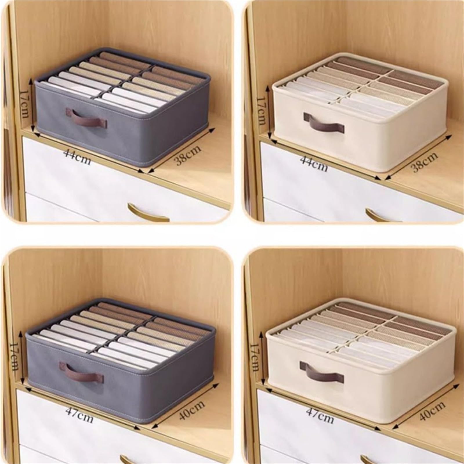 Organizador de almacenamiento de ropa, pantalones, suéteres, camisetas, caja de almacenamiento con tablero de polipropileno, organizador de cajones, caja de almacenamiento para jeans (beige, 16