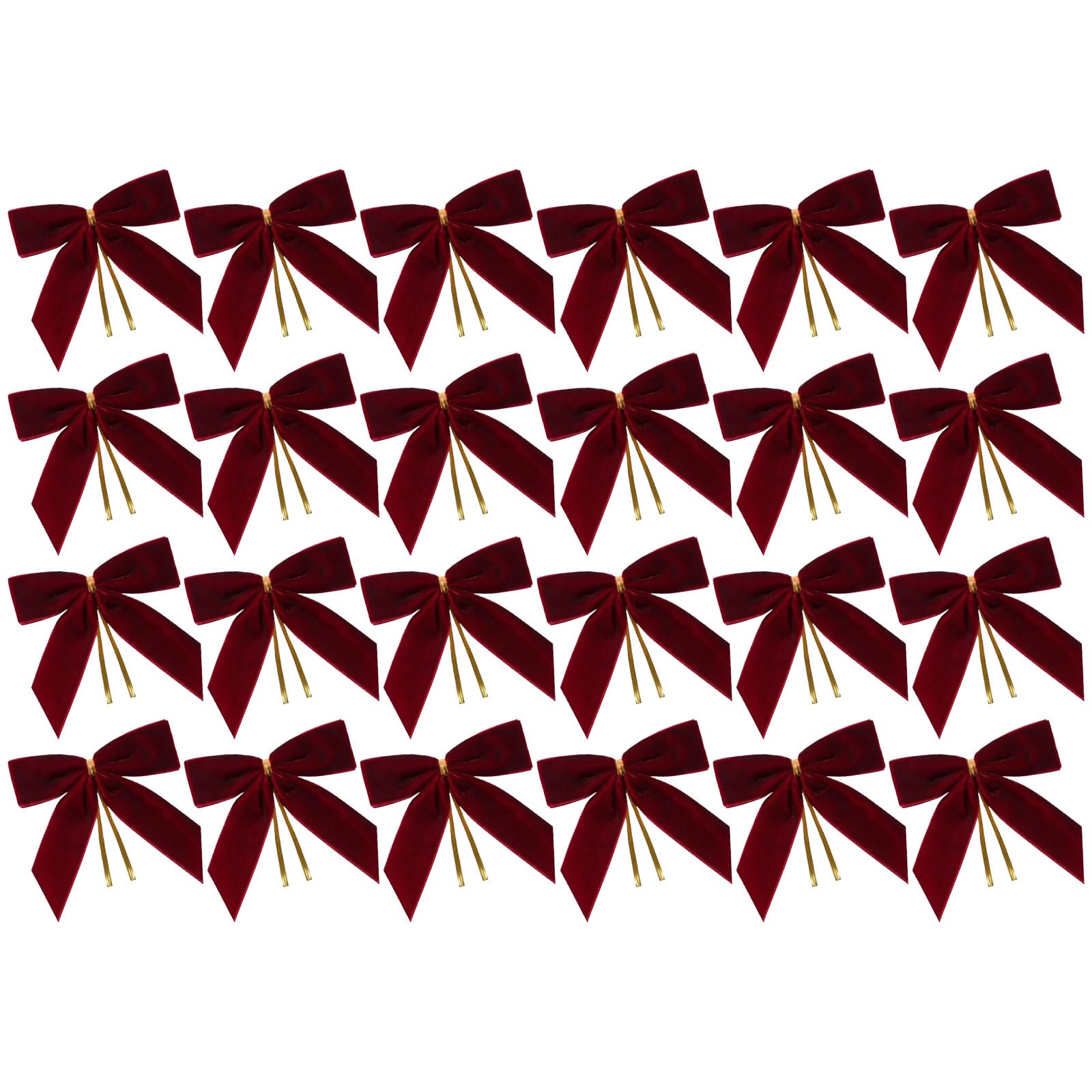 Jazuaiao 24pcs / Pack Christmas Velvets Bows Elegant Bowknot Pendant Butterfly Knot Hanging Ornament Holiday and Party Decoration Wrapping