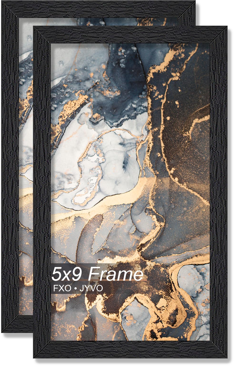 Fxojyvo Engineered Wood 5x9 Picture Frame Set of 2, Black Frame for 5 x 9 Inch Picture Poster Photo, Light Weight 5 by 9 Frame with Wood-grain for Wall - 2 Pack/Black/5"x9"