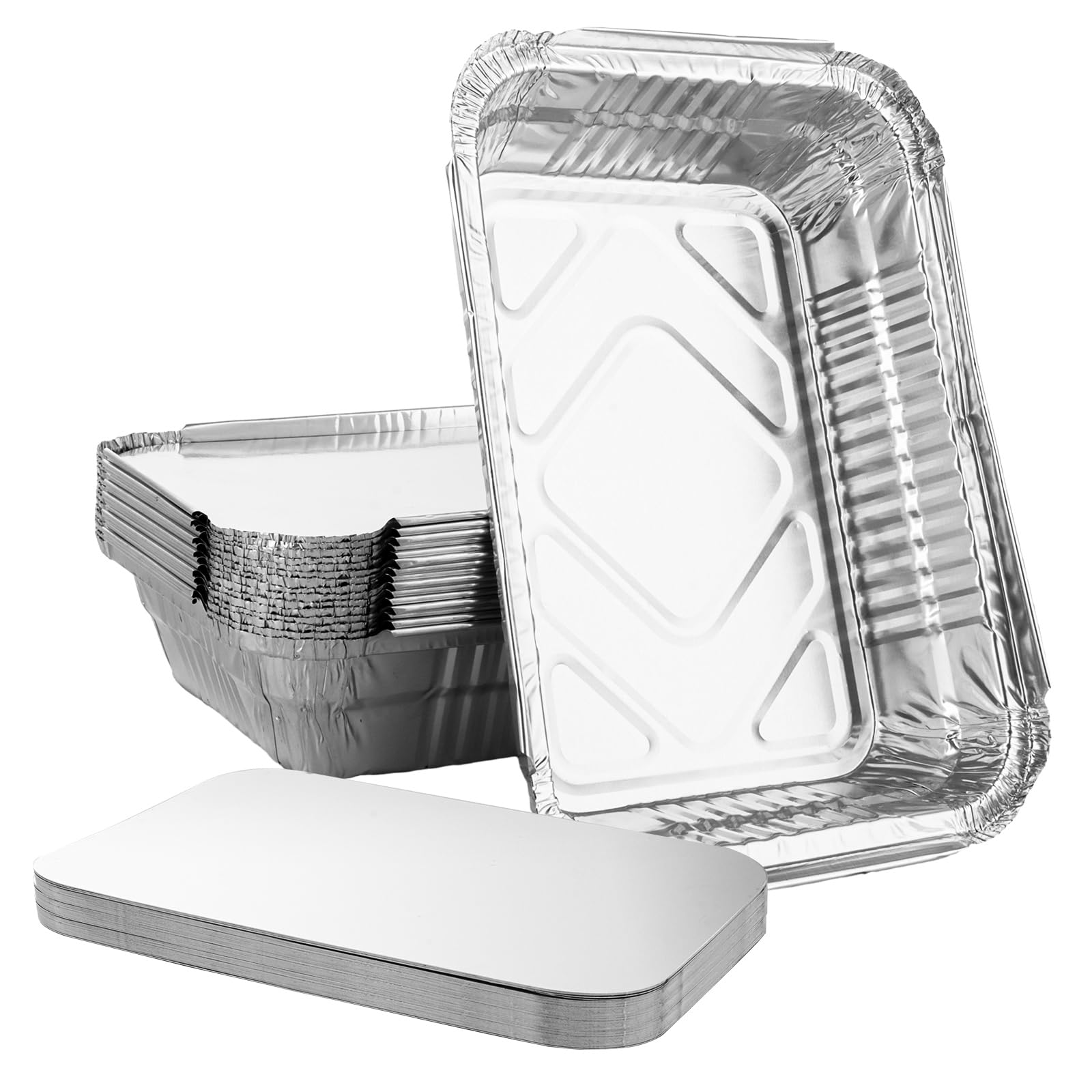 WOPPLXY 60 PCS Aluminium Foil Trays with Lids, 22 x 16 x 5CM Large Tin Foil Food Containers with Lids, 1000ml Foil Trays for Food Storage, Oven Tray, Roasting, BBQ