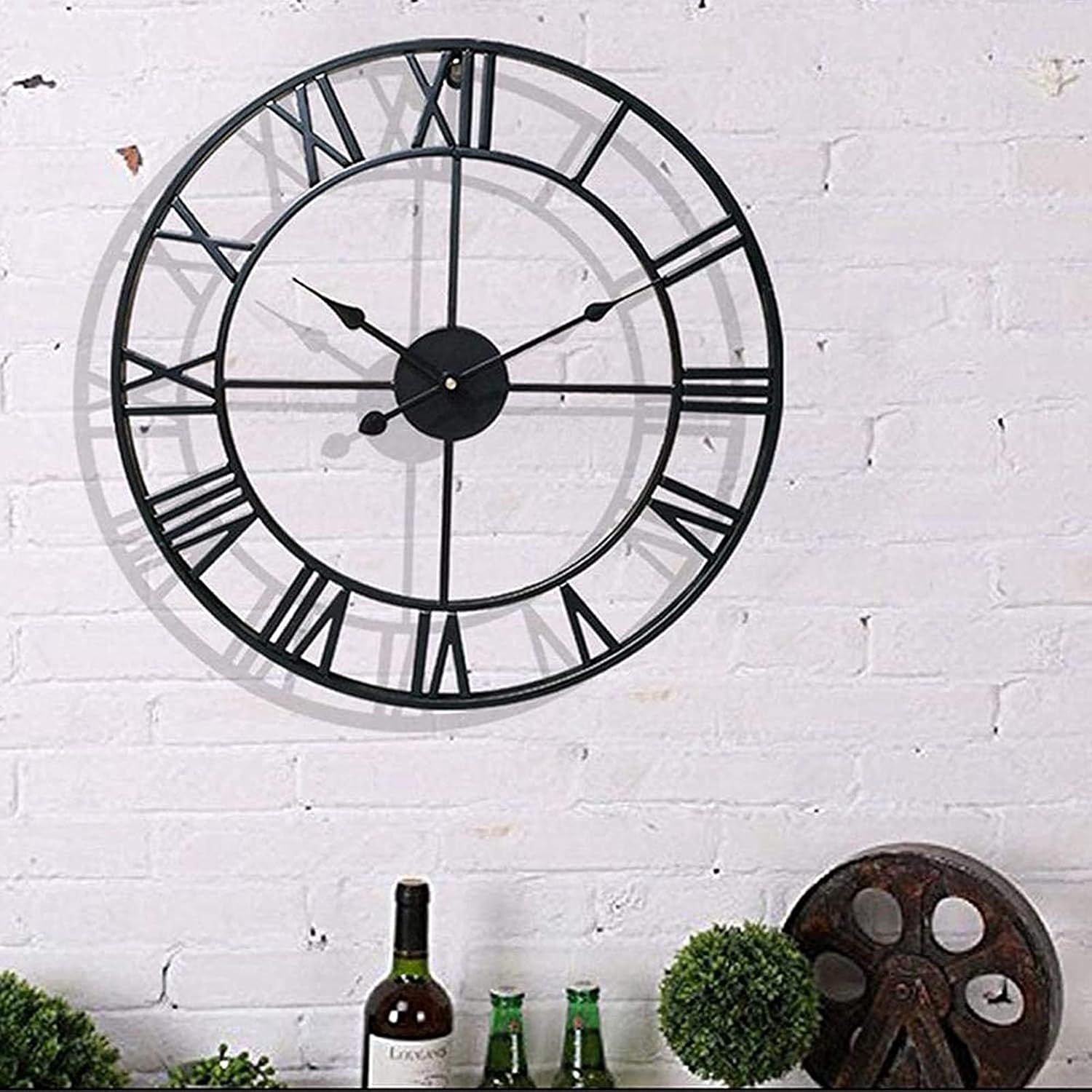 Garden Clock Weatherproof Outdoor Large Retro Roman Numbers Outdoor Clock Garden Open Face Wrought Iron Outdoor Garden Clocks Indoor Outdoor Decoration Wall Clock Mute Quartz Wall