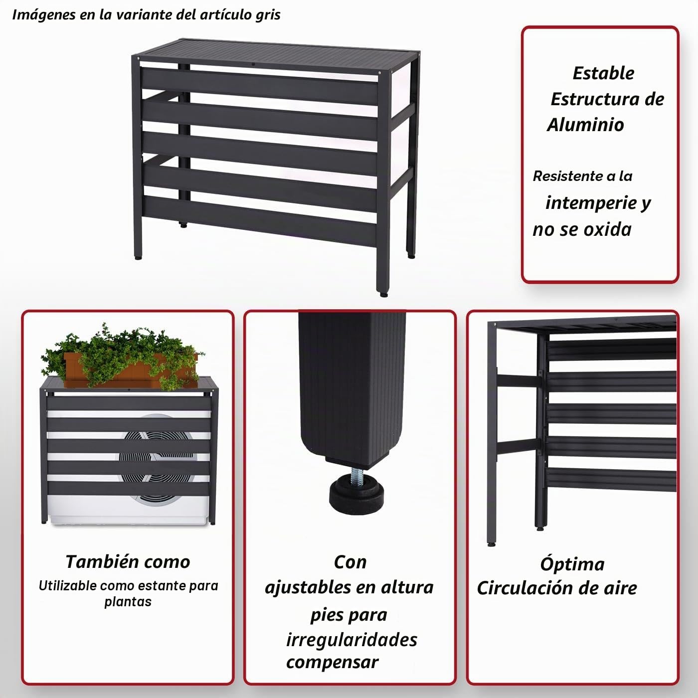 Mendler Revestimiento de aluminio para aire acondicionado/bomba de calor HWC-K59, cubierta protectora para plantas, metal, 74 x 98 x 38 cm, color gris