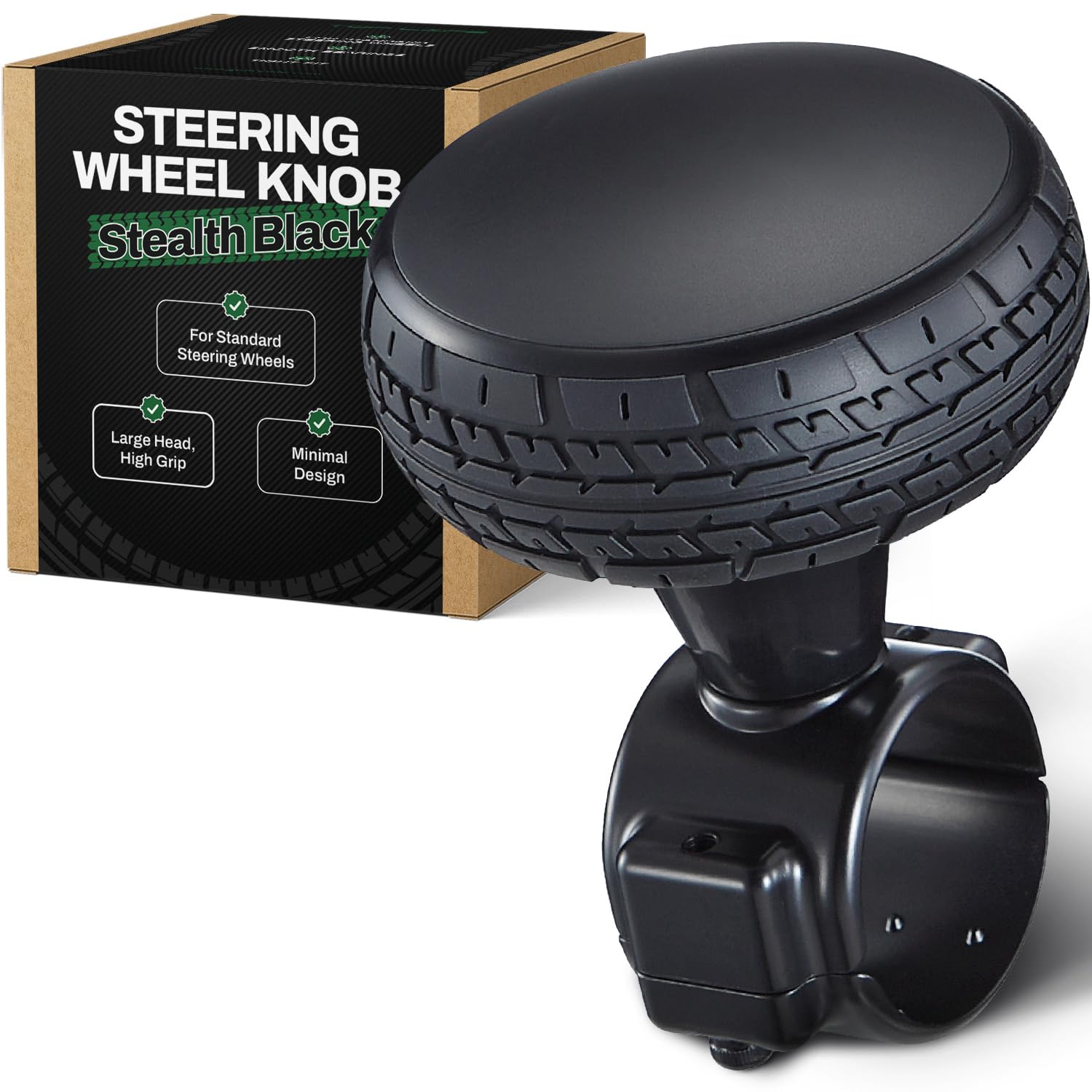 Steering Wheel Knob – Stealth Black Edition, Premium No-Logo Spinner for Standard Wheels (1.1"–1.5"), Smooth Bearings, Discreet & Comfortable Driving