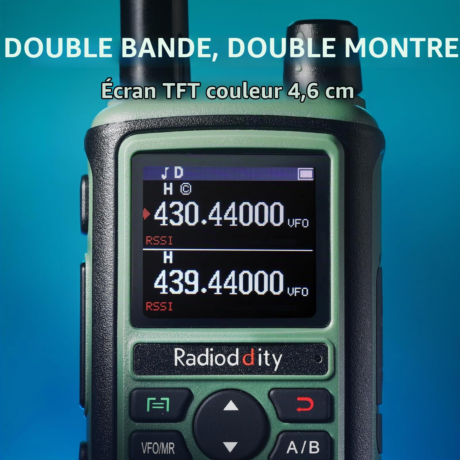 Radioddity GC-5 Radios Bidirectionnelles Double Bande, Talkie Walkie Portable Longue Portée 144-146/430-440 MHz, Radio Licence requise avec Batterie 1800 mAh, 999 canaux, DTMF, VOX, pour Adultes