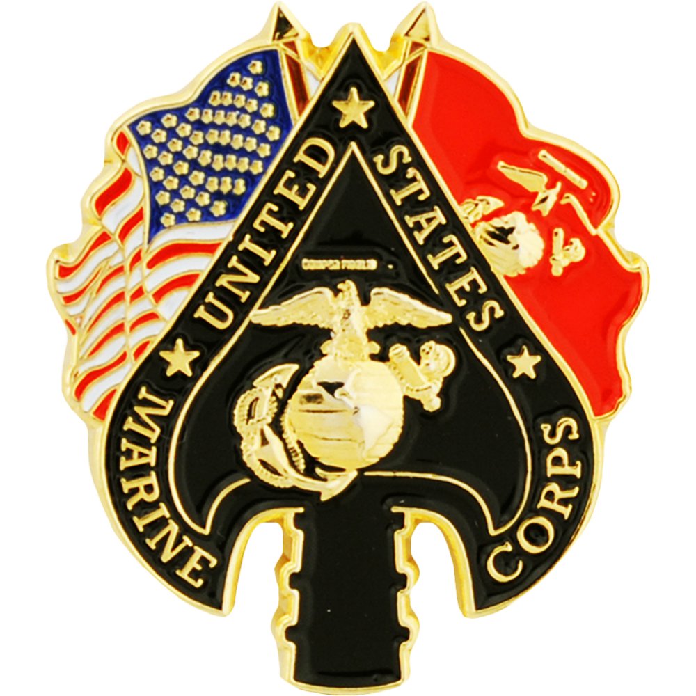 EEMetal Lapel Pin - Us Marine Pin - Marine Corp & Emblem - Usmc Spade & Flags 1"