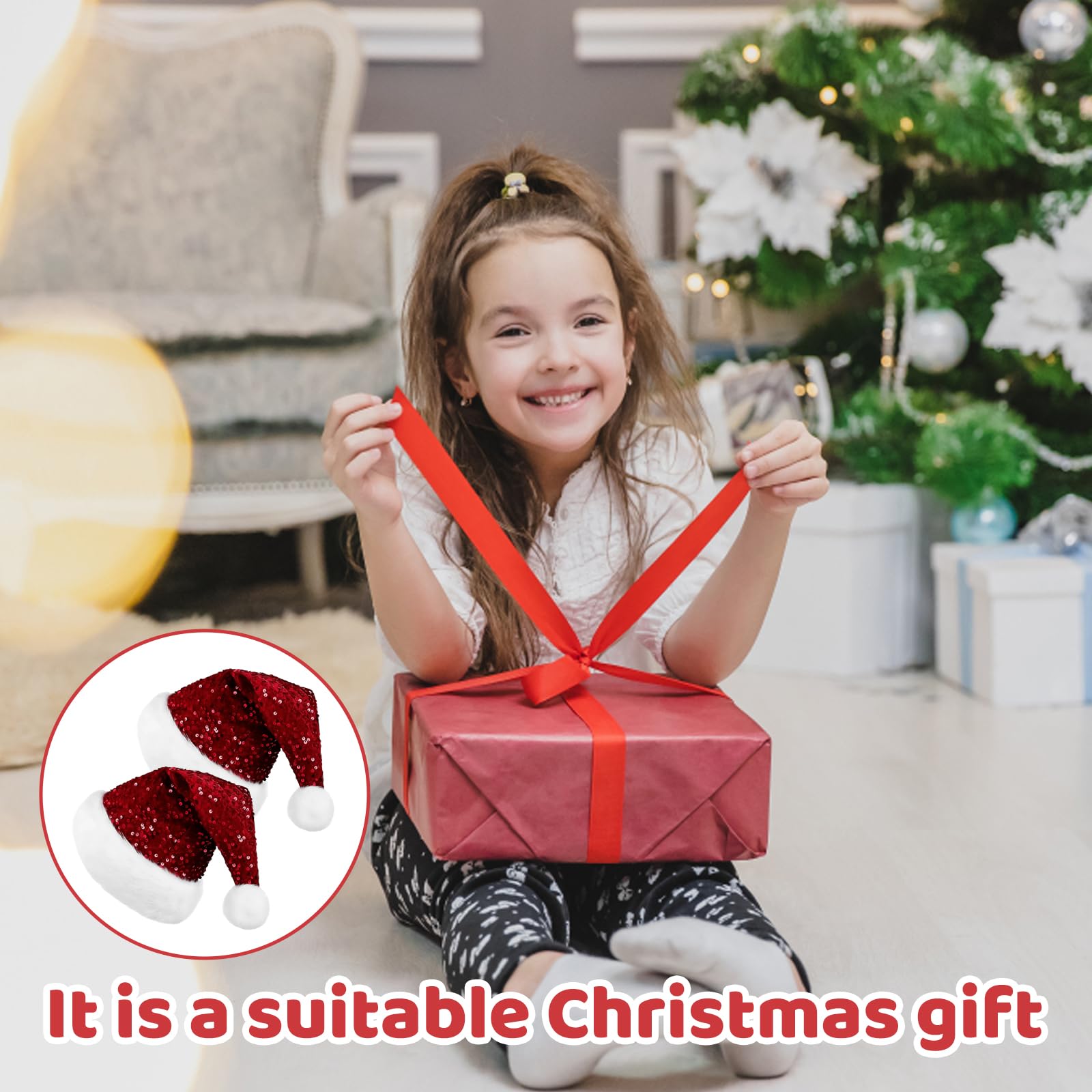 EujRcf 2 Pack Christmas Hats, Santa Hat With Glitter, Christmas Party Hats for Adults Fun Santa Hats - Image 4