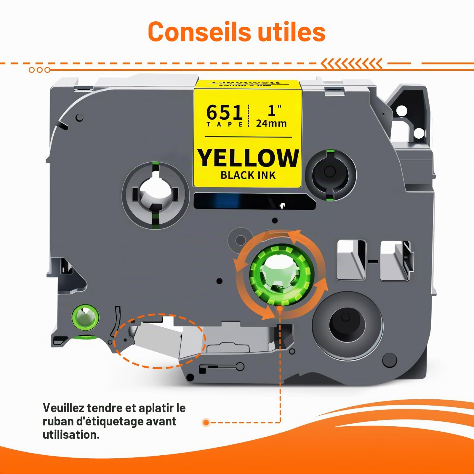 3x Labelwell Ruban pour Brother TZe651 TZe-651 TZ651 24mm x 8m Noir sur Jaune Ruban Etiqueteuse Cassette pour Brother Ptouch PT-P700 2430 D600VP 9700PC P750W P710BT PT-H500LI E550WVP PT-E500VP D600VP