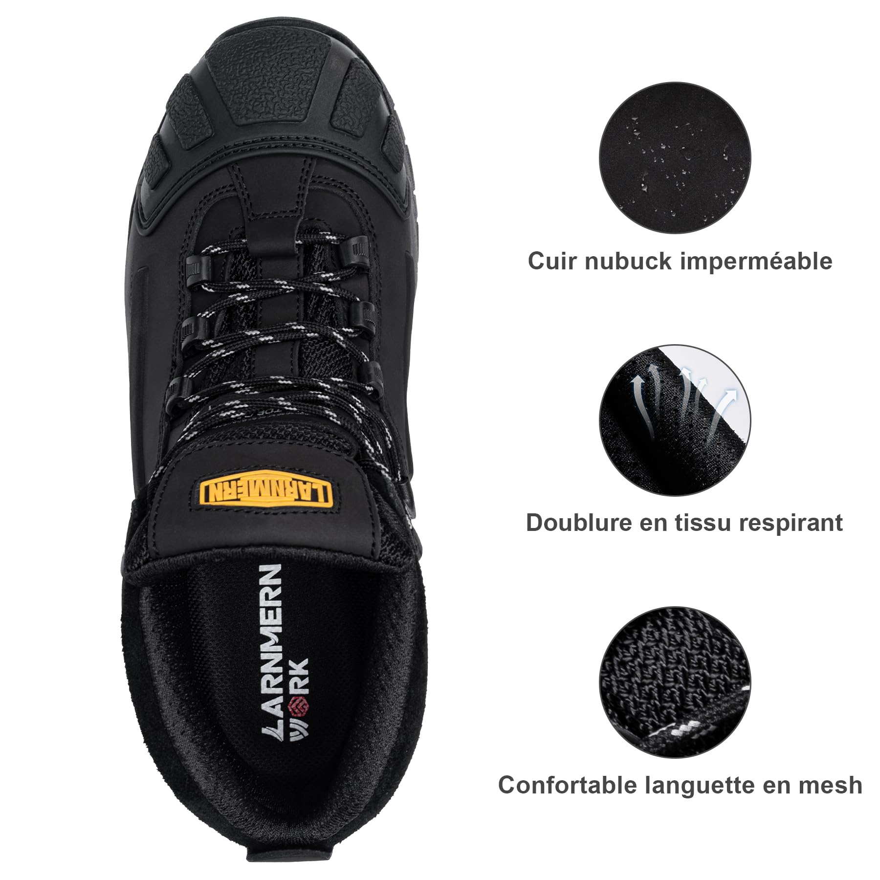 LARNMERN Chaussures de Sécurité Hommes Montantes S3 Bottes | Bottes de Travail SRC HRO Imperméables Chaussures de Travail Embout Acier Legere Confortable Construction Montante Bottines