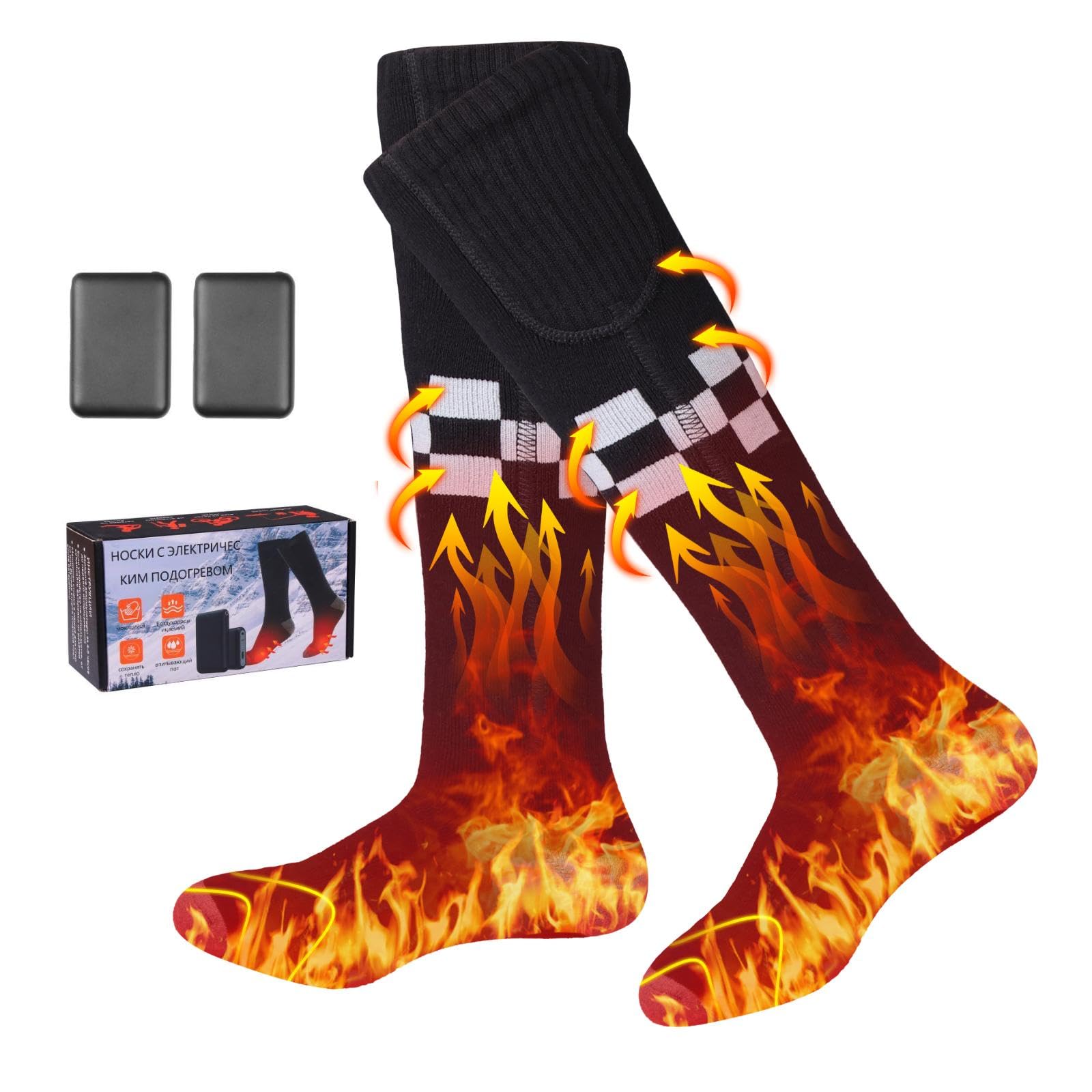 Chaussettes Chauffantes Rechargeables pour Hommes Femmes, 5000mAh Chaussette Chauffante Électrique avec Chauffage Semelle, 3 Niveaux Température, Lavables pour Ski Camping Randonnée Hiver