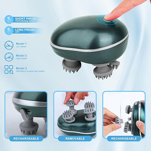 Miniatura 3 de Masajeador eléctrico para gatos y perros de interior con 4 cabezales de masaje giratorios, tres modos de masaje inalámbrico con luz roja para