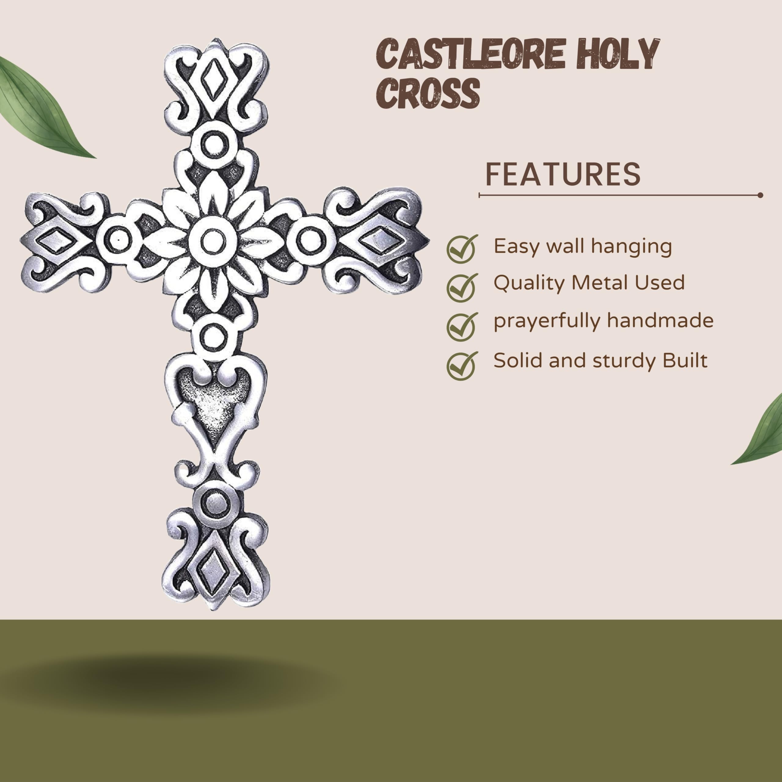 Castleore Easy Wall Hanging Home Decor Religious Christian Metal Cross for Wall | Best for Home, Office and As Gift | L 9.3* W 6.8 inch (Silver Antique)