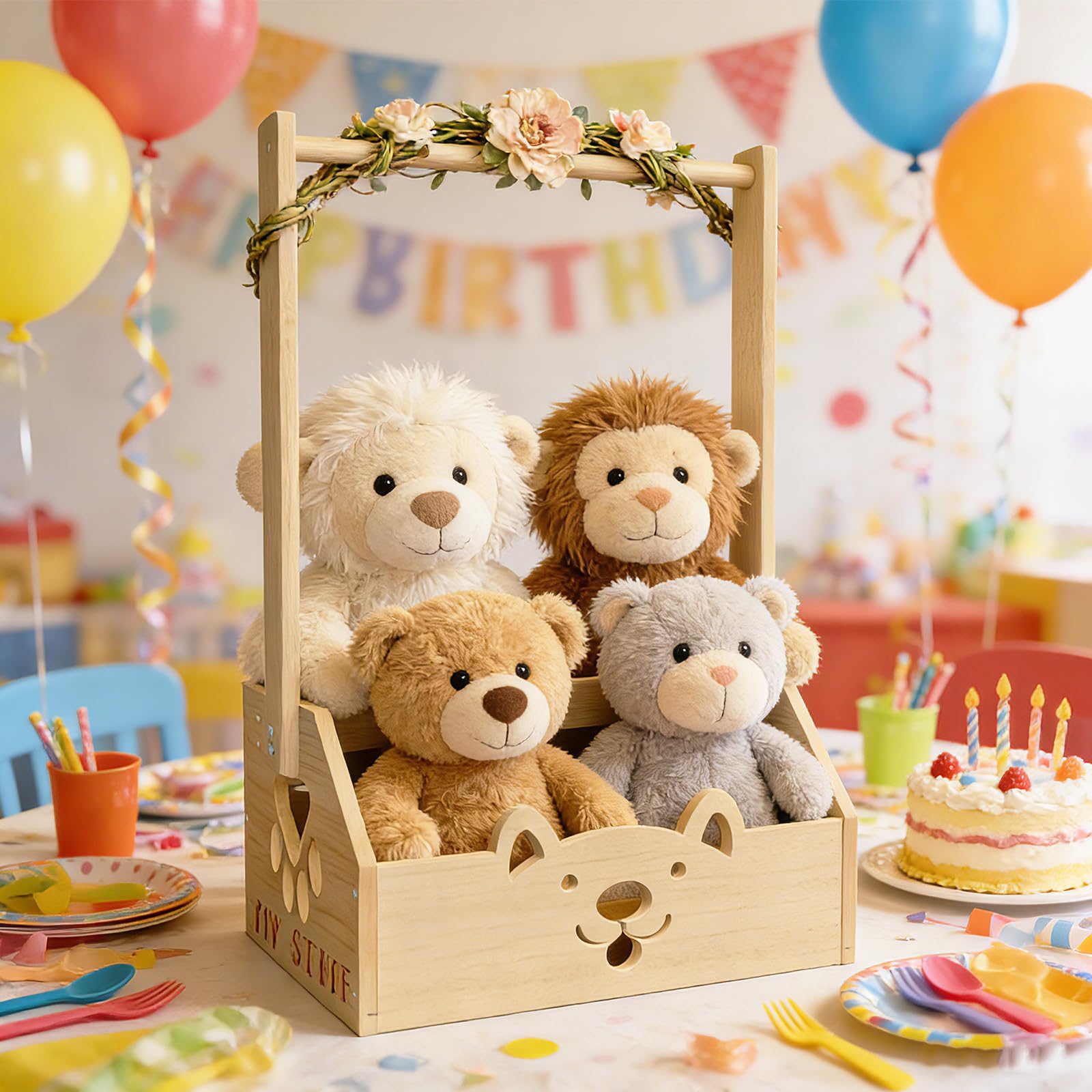 Geschenk Korb mit Griff,34x23x17cmHolzkiste Geschenk,Aufbewahrungskorb mit Hängestangen, Kleiderständer für Organisation und Aufbewahrung