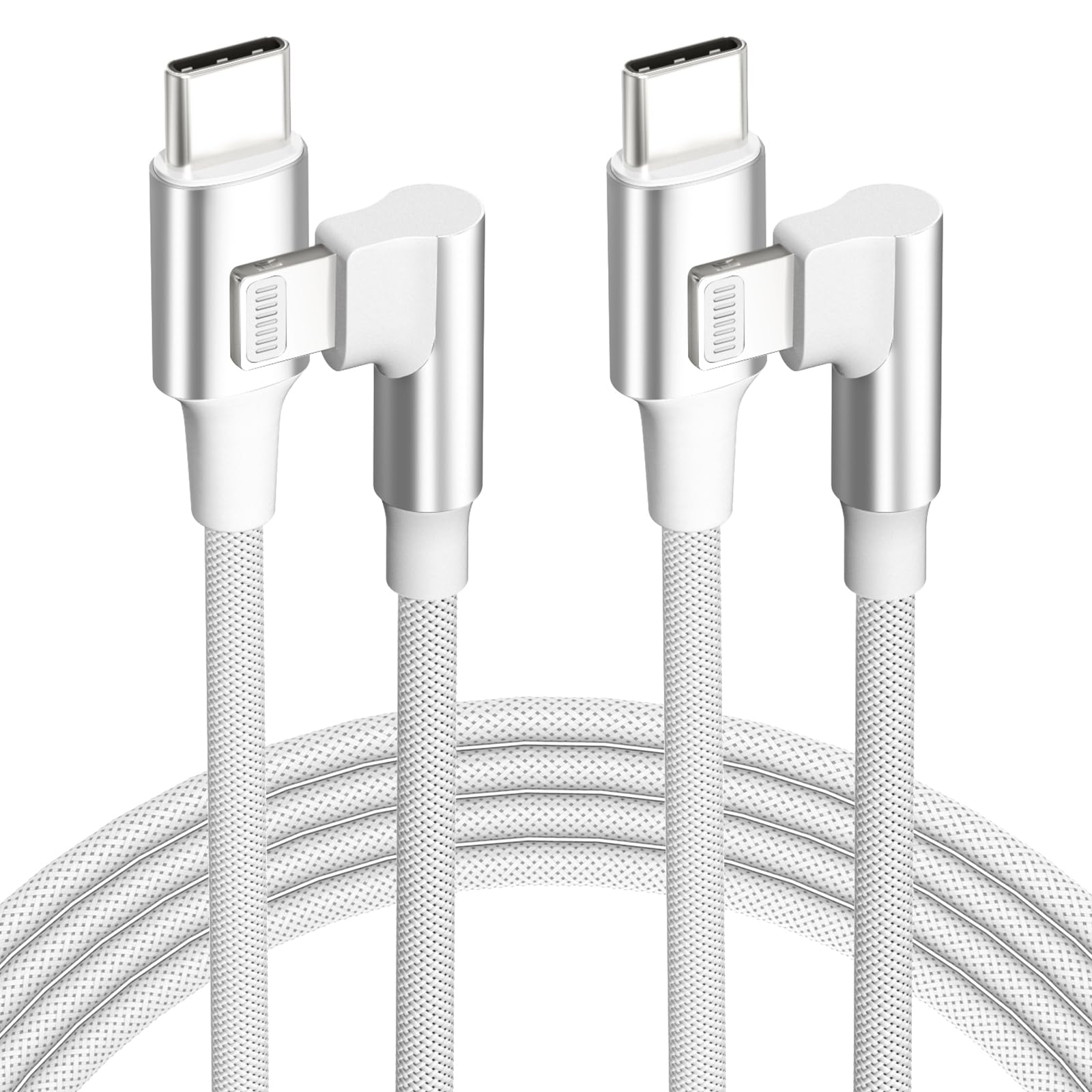 USB C to Lightning Cable 6FT 2Pack 90 Degree [MFi Certified], iPhone Charger Cord Fast Charging Power Delivery Right Angle Nylon Braided Cable for