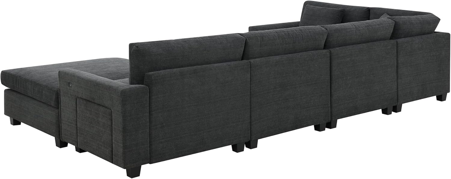 7 Seater Oversized Sectional Sofa Convertible L / U Shaped Couch for Living Room, Chenille Upholstery Reversible Sofa&Couches with Movable Ottoman , Hidden Armrest Storage and Cup Holders,USB Ports