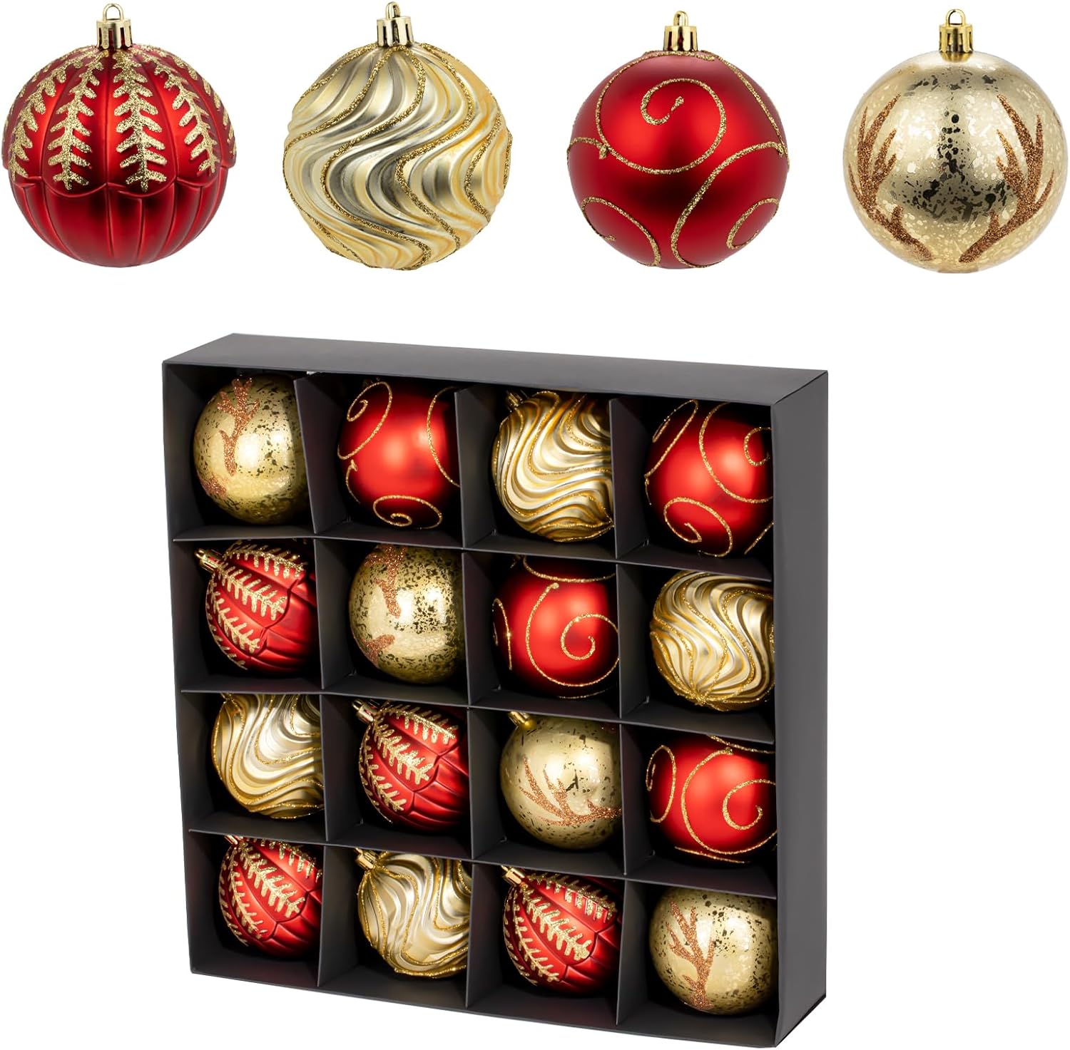 3.15" Luxury Christmas Tree Balls Ornaments, 16Pcs Colored