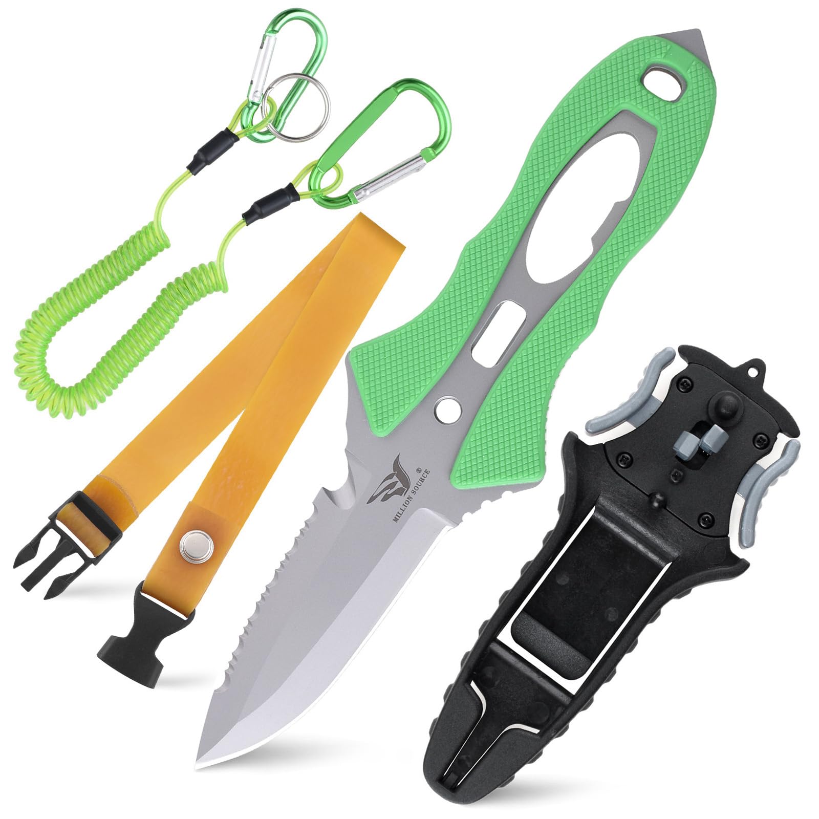 Tauchmesser Outdoor Rettungsmesser - 19 cm - Mit Sägezacken, Leuchtgriff& mehr - Ideal für Tauchen, Überleben & Notfälle