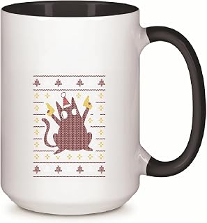 Cat Gun Ugly Sweater Design Gift for Pet Lovers 11oz 15oz Inner Color Accent Mug