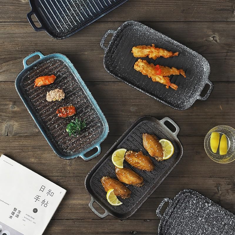 Servir plato Fuente for hornear rectangular grande Bandeja for de cerámica 30,6 cm para cocina(Blue)