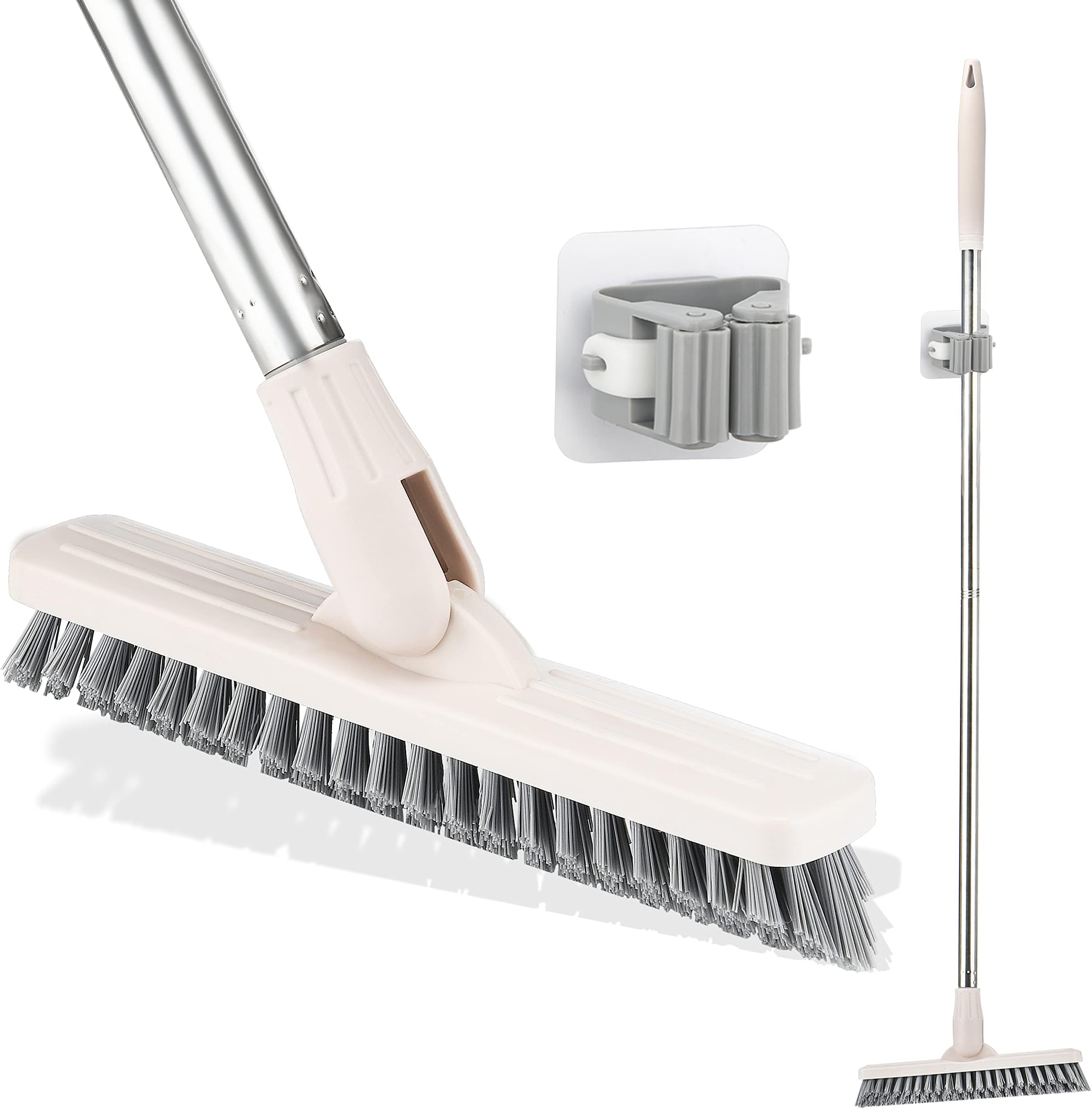 Floor Scrub Brush with V-Shaped Bristles, Grout Brush with Long Handle-40 inch, Shower Scrubber for Cleaning Bathroom Tub Tile Garage Carpet Deck Kitchen
