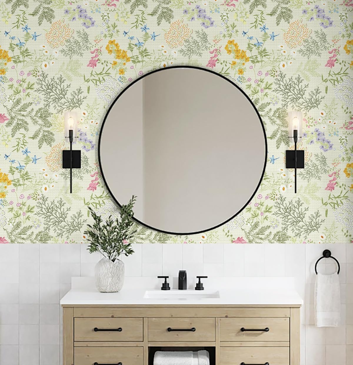 Peel and Stick Wallpaper Vintage Floral Wallpaper Boho Leaf Contact Paper for Cabinet Sage Green Self-Adhesive Removable Wall Paper for Bathroom Bedroom Kitchen Shelf Liner Vinyl 17.3" x 394" image 5