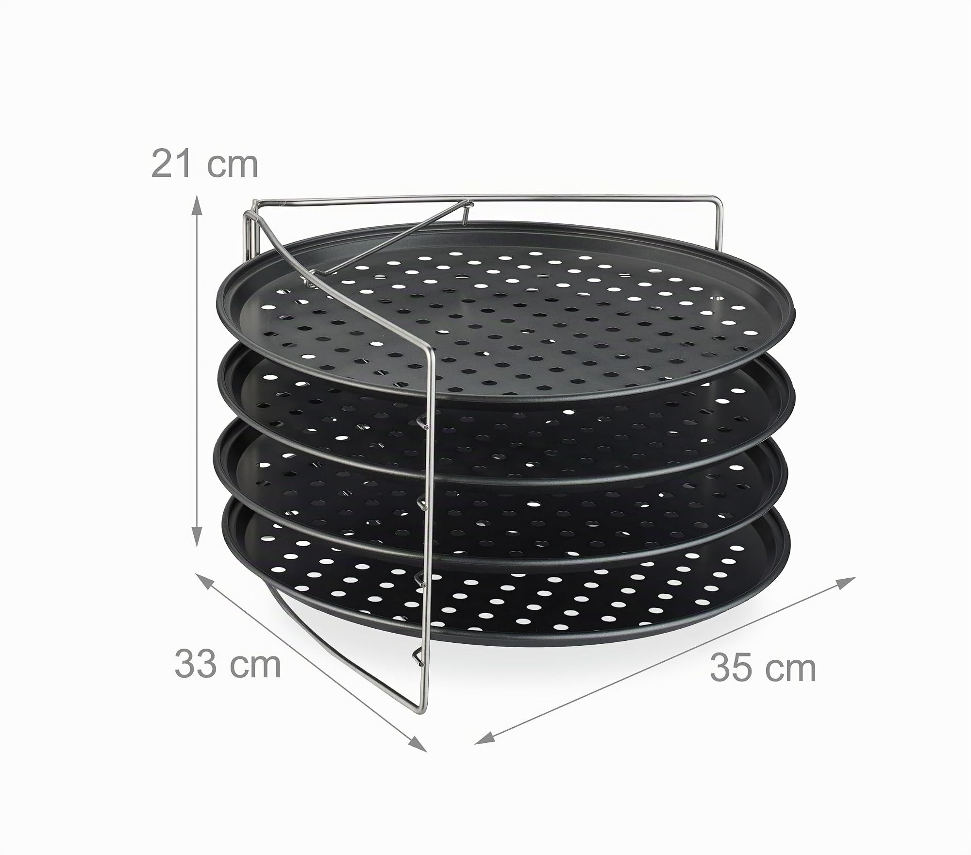 Relaxdays Plaque à Pizza, 4 pièces, avec Support, antiadhésive, Acier au Carbone, Plaque perforée, Anthracite/Argent