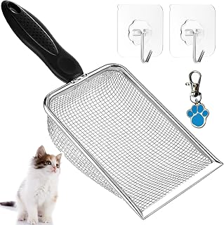 itPlus Stainless Steel Cat Litter Scoop - Long Handle Mesh Sifter, Durable Deep Shovel for All Litter Types, Easy Clean Scooper