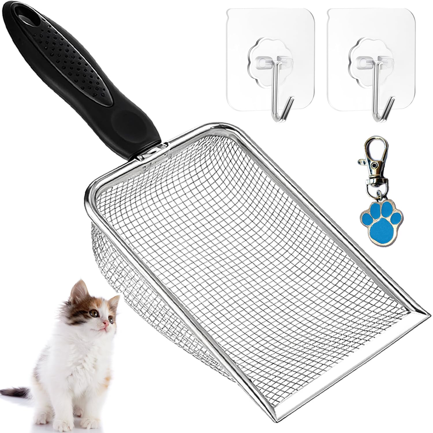 itPlus Cat Litter Scoop, Stainless Steel Cats Sturdy Mesh Scooper Kitty Litter Scoop Long Handle Scooper Shovel Sifter for All Litter Types Metal Cat Scooper for Litter Box