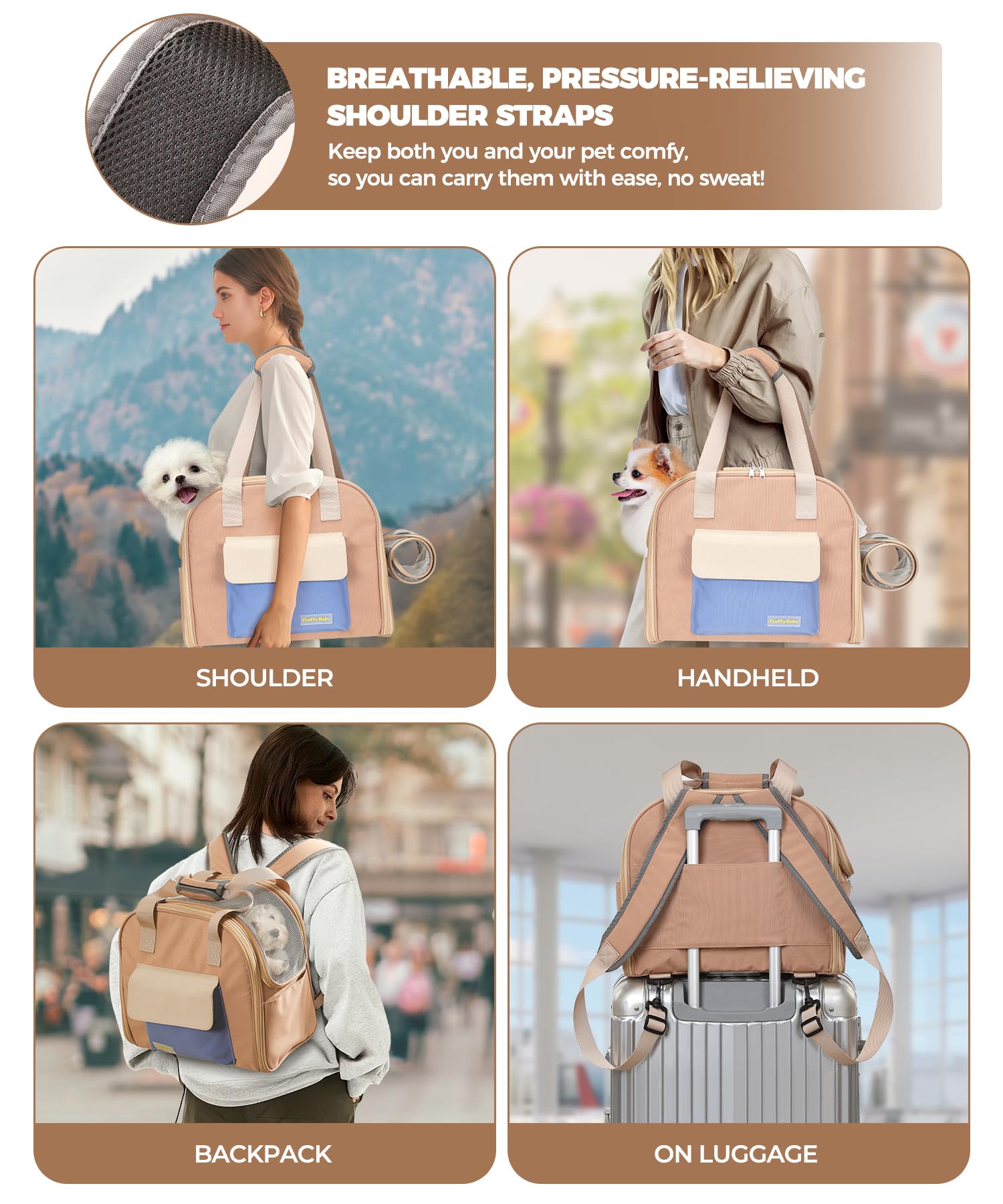 Mochila transportadora de mascotas expandible con malla transpirable para gatos, perros pequeños, cachorros de hasta 25 libras, aprobada por aerolíneas, impermeable, con hebilla de seguridad para