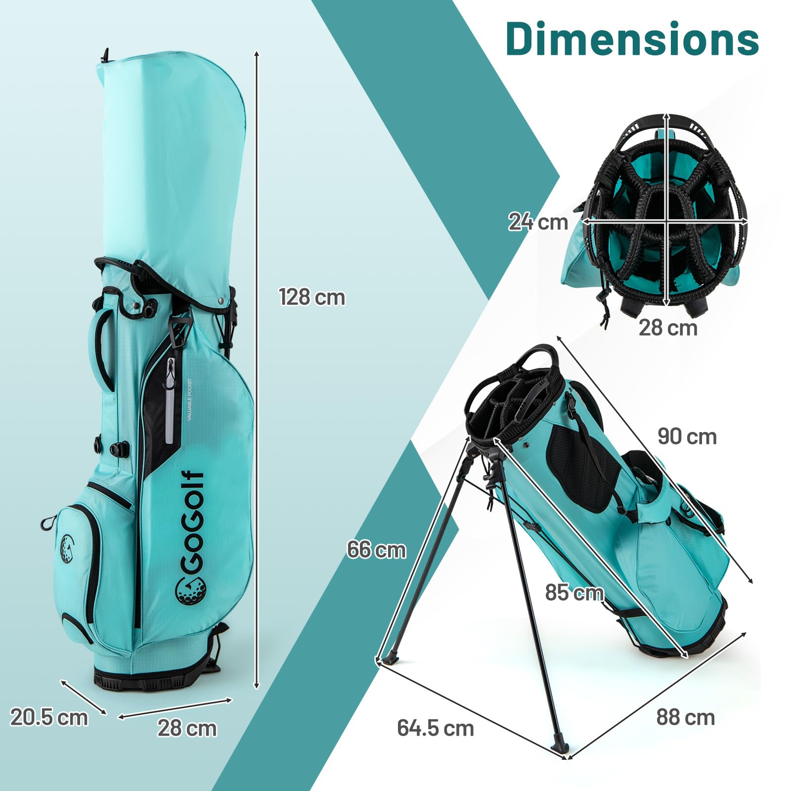 LIFEZEAL Sac de Golf, Sacs Trépieds Légers avec 8 Compartiments Supérieurs et 5 Poches Zippées, Porte-Parapluie, Housse de Pluie et Bandoulière Réglable pour Femmes et Hommes
