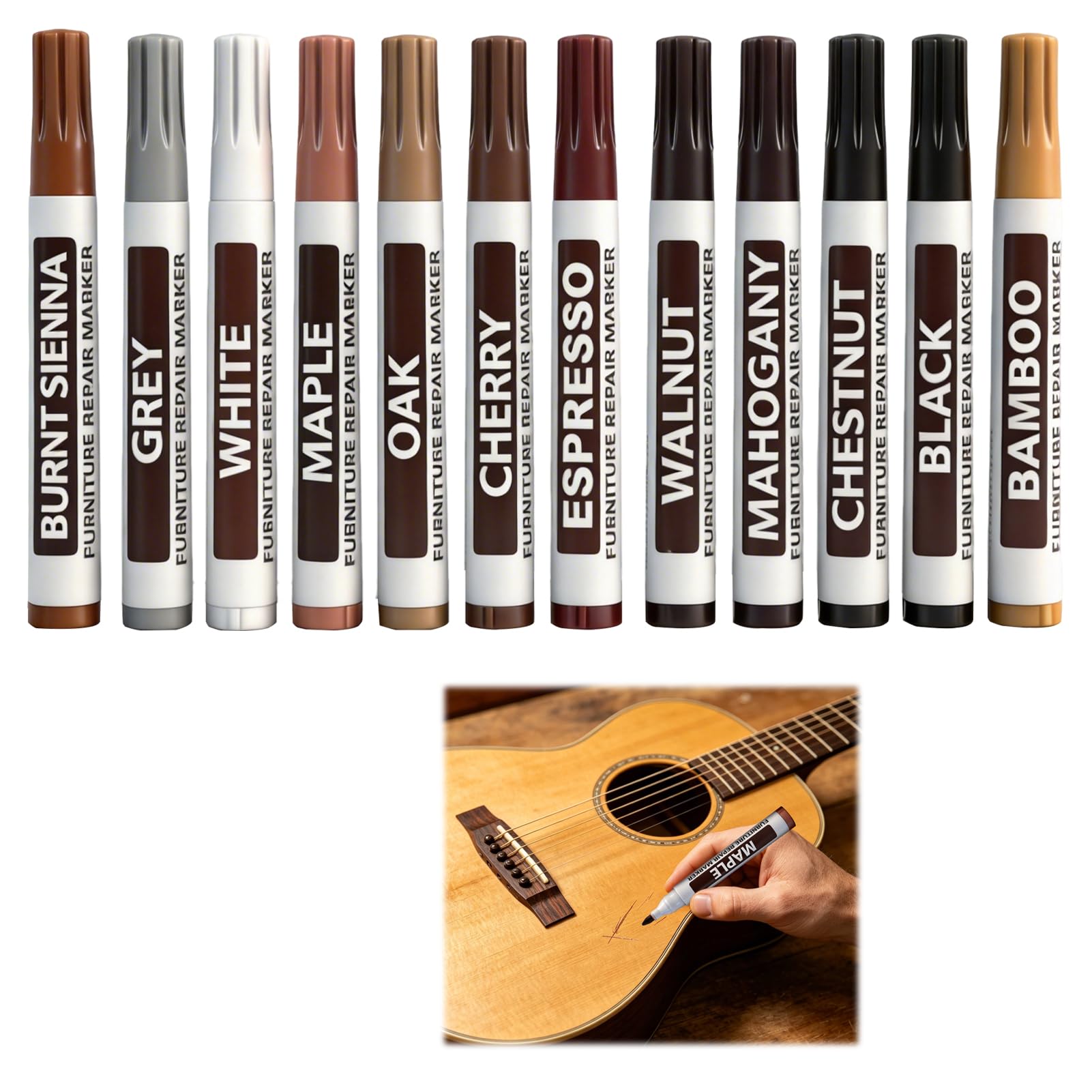 12 pennarelli di riparazione per mobili in legno, set di 12 colori assortiti per strisce e ritocchi su parquet, mobili, porte e cornici, soluzione pratica ed economica