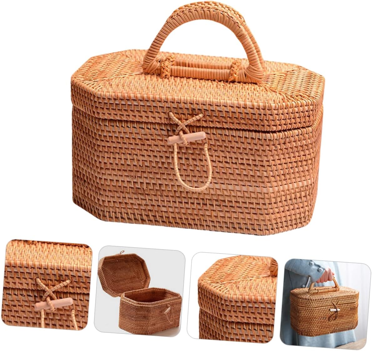 Amosfun 1Pc Pastoral Style Woven Storage Basket for Home Decor Lightweight Picnic Fruit Holder Decorative Sundries Organizer for Snacks and Bread Natural Design