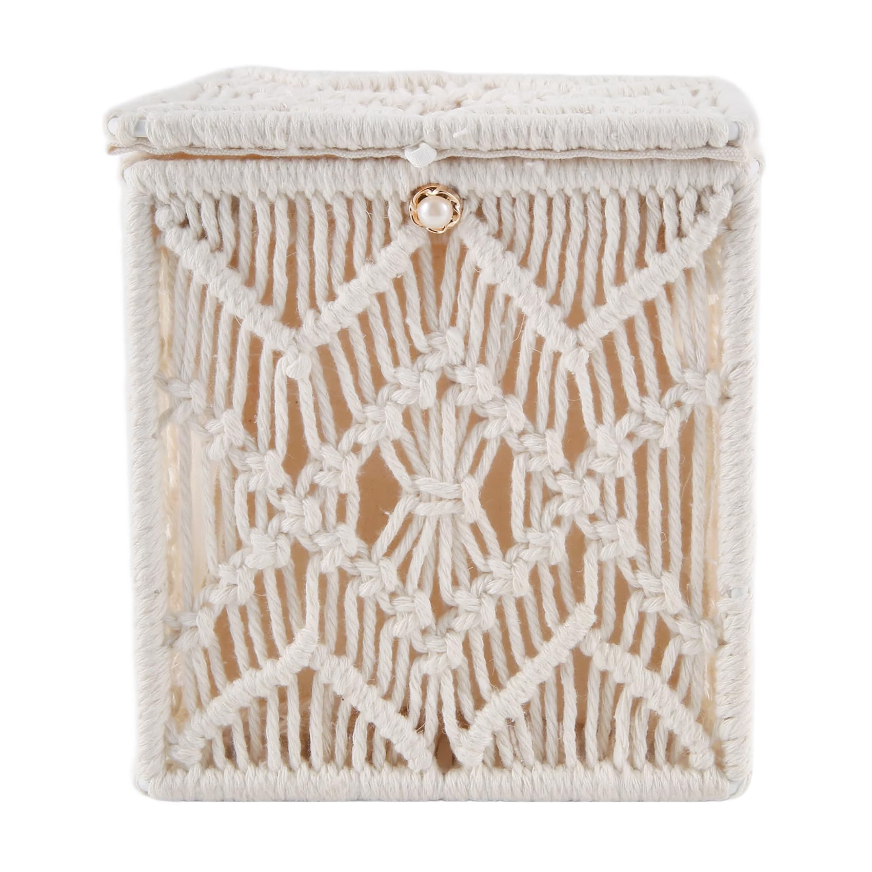 Aniyaa Tissue Box Cover Boho Decor Square Paper Tissue Holder with Bead Buckle Macrame Napkin Tissues Organizer Home Decor