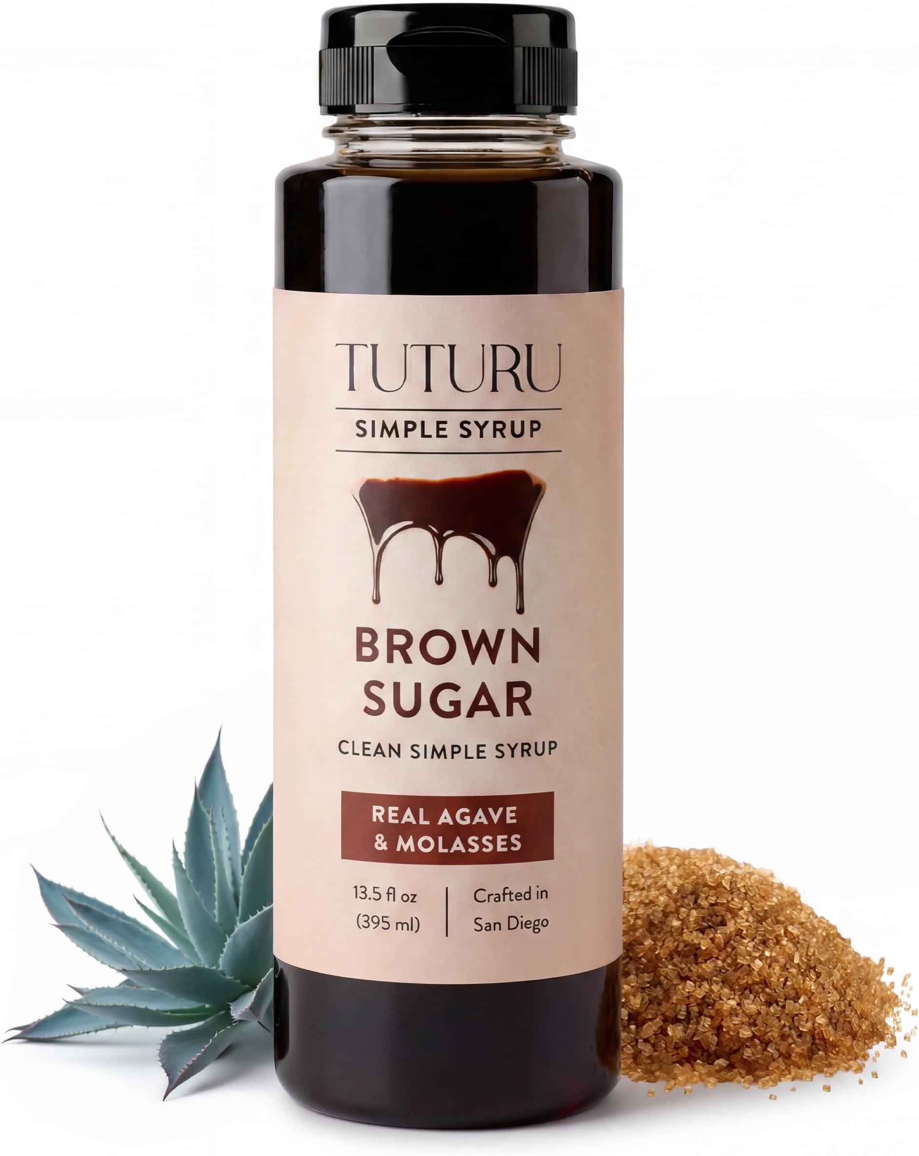 Brown Sugar Agave Simple Syrup for Coffee & Cocktails - Clean Simple Syrup Sweetened with Raw Agave Nectar and Molasses - 13.5 oz