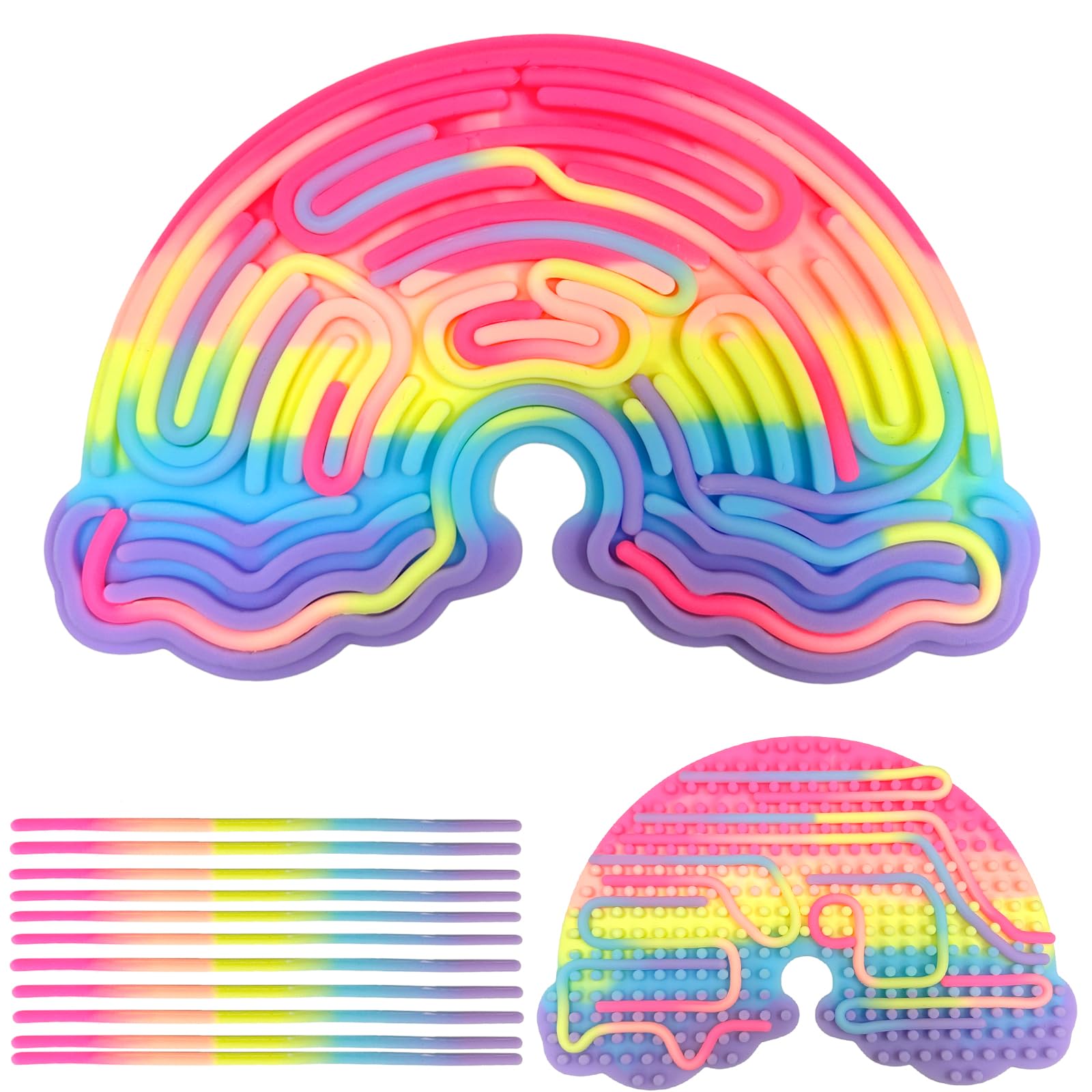 Juvanovo Push Peel Sensory Board, Silicone Sensory Activity Board, Double Side Fidget Board with 11 Strings, Silicone Fidget Toy, Sensory Toys for ADHD ADD OCD Autism (Clouds B)