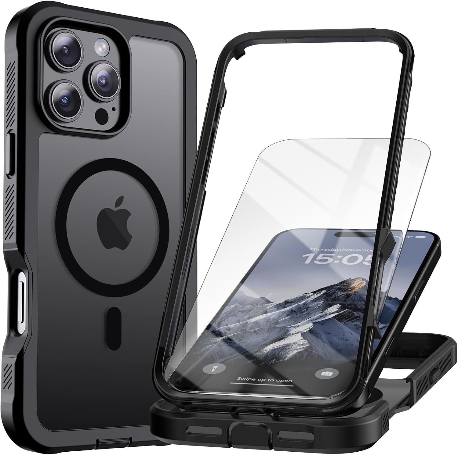 Magnetic for iPhone 16 Pro Max Case with Screen Protector-Black