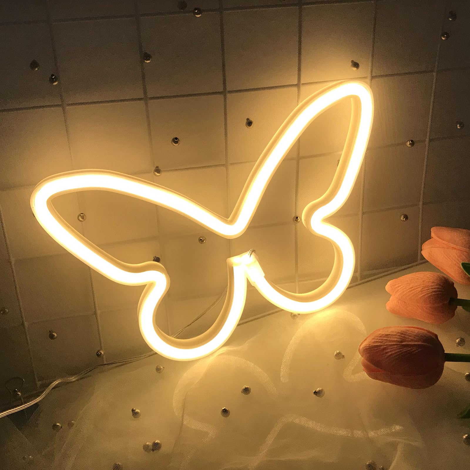 Butterfly Neon Light LED Warm White Neon Butterfly Shaped Light Small Night Lamp Creative Bedroom DecorativeLiving Room Atmosphere Lamp Festival Gift — image 1