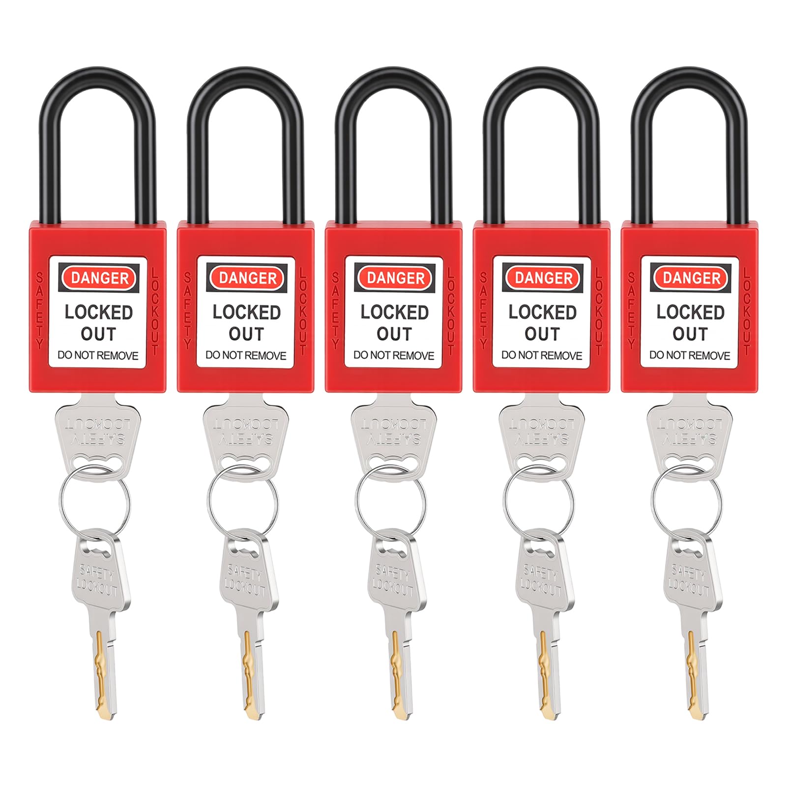 Lockout Padlock, Safety Padlocks Lockout Lock with 2-Sided Labels and Keys for Industrial Use Electric Hydraulic Pneumatic Applications (5pcs)