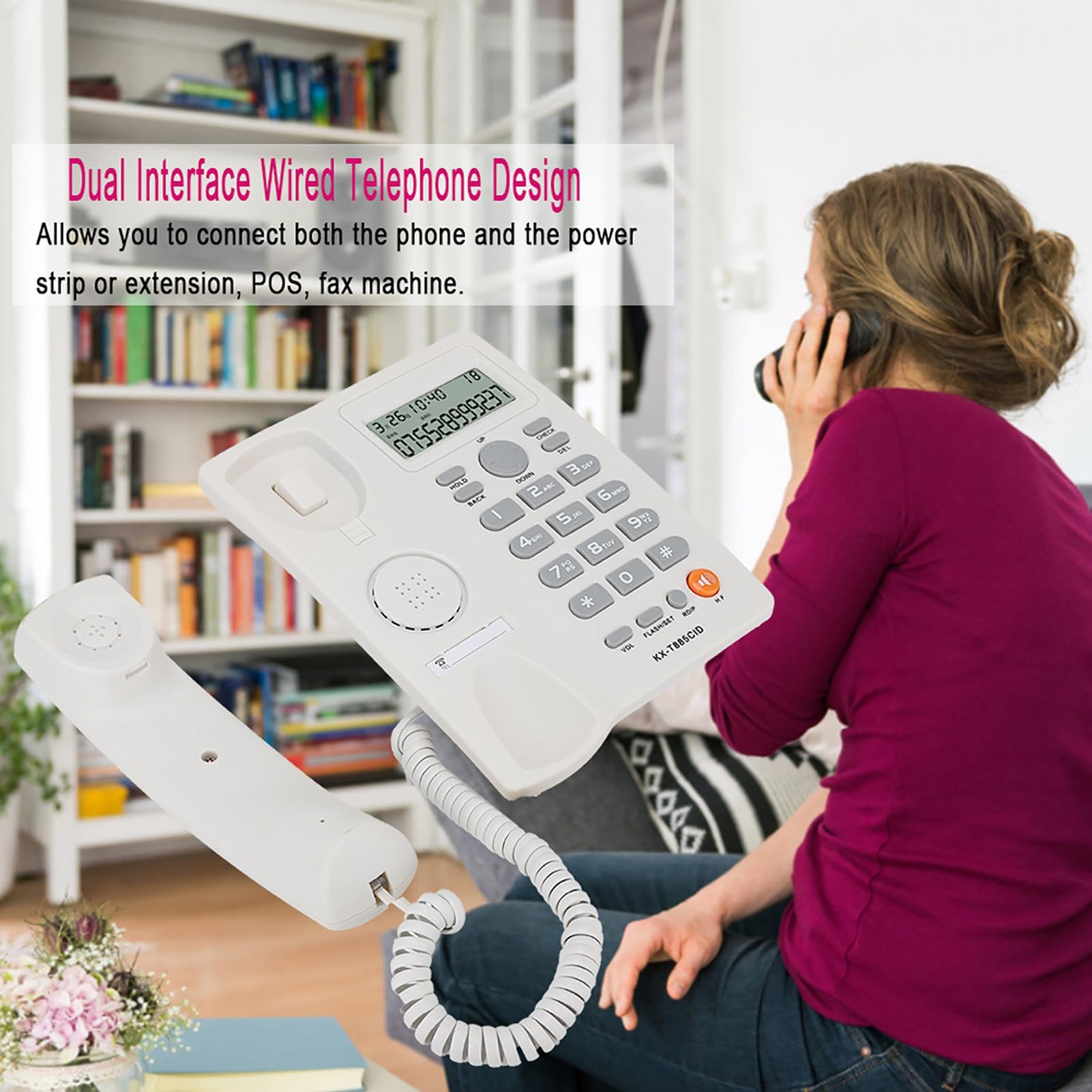 Przewodowy telefon stacjonarny z funkcją identyfikacji dzwoniącego i zestawem głośnomówiącym, analogowy telefon stacjonarny naścienny do domowego biura w hotelu, czarny, m (Biały)